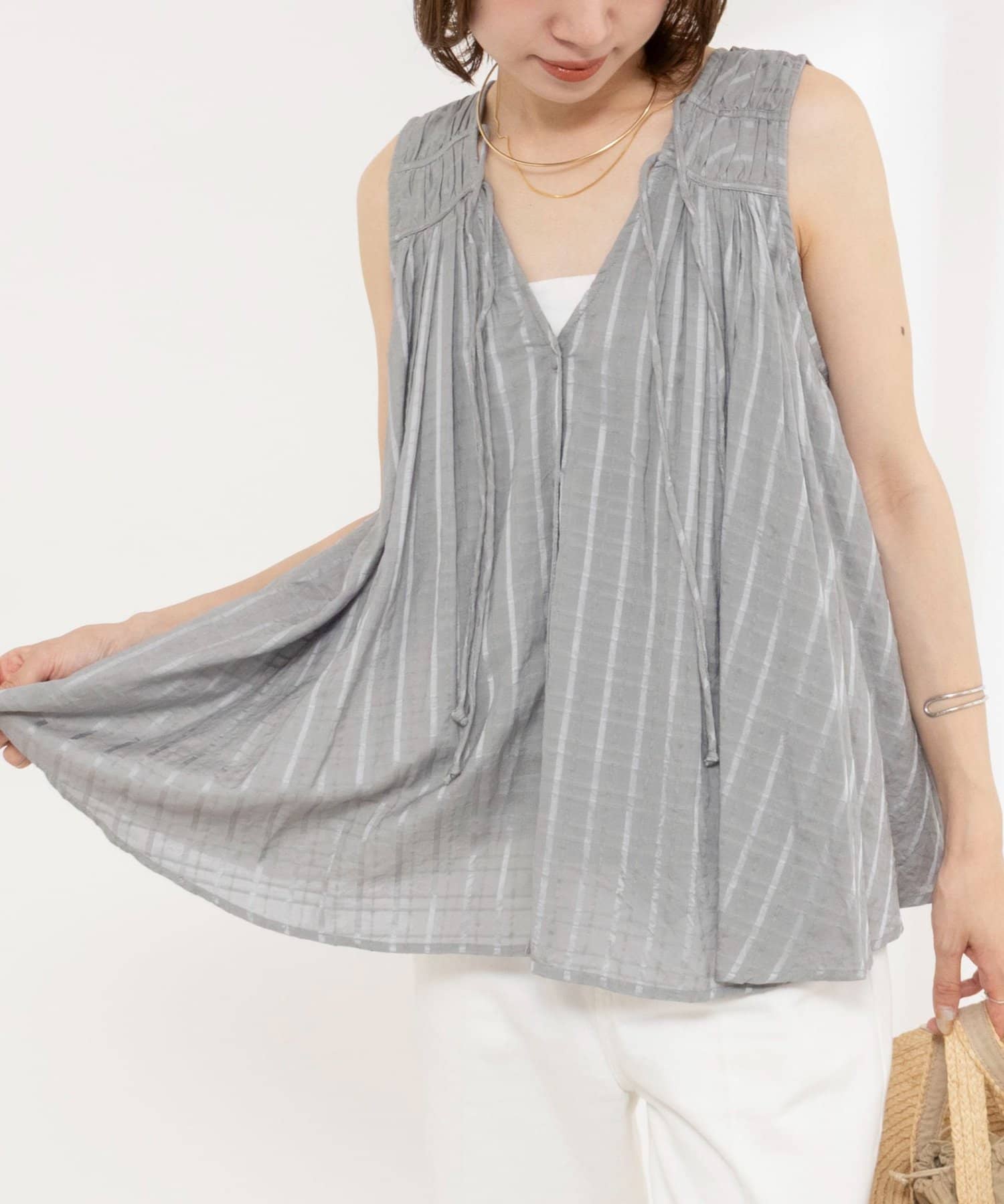 NOLLEY'S(ノーリーズ) sheer check 2way gathered blouse