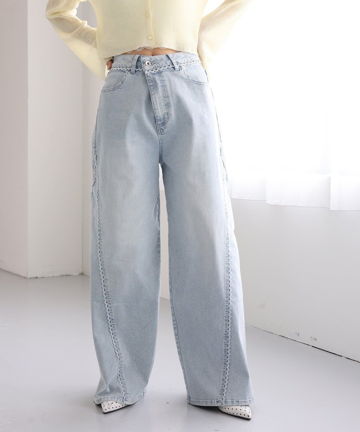 NICE CLAUP / OLIVE des OLIVE OUTLET(ナイスクラップ  / オリーブ デ オリーブ アウトレット) 【one after another】レースワイドデニム