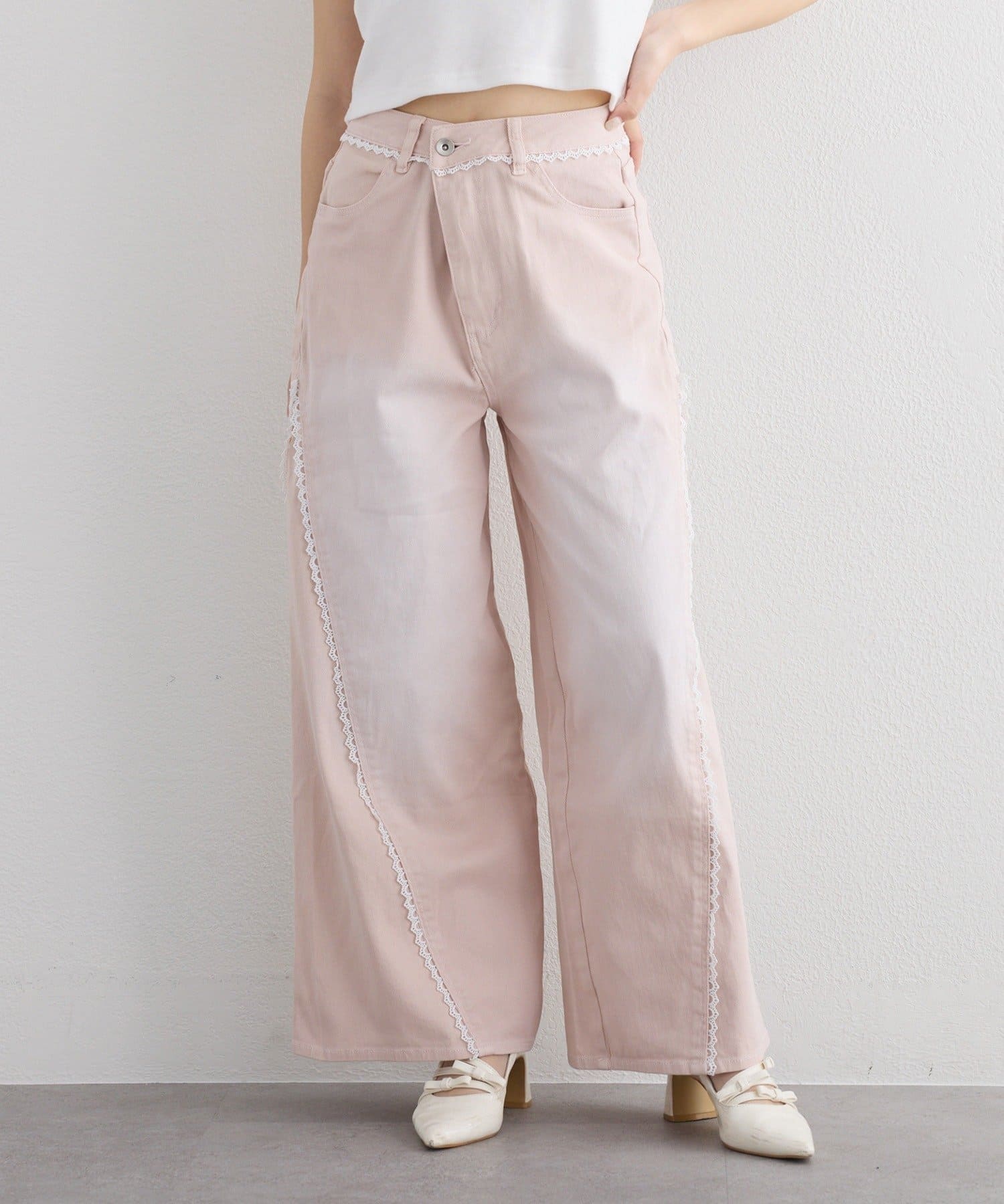 NICE CLAUP / OLIVE des OLIVE OUTLET(ナイスクラップ  / オリーブ デ オリーブ アウトレット) 【one after another】レースワイドデニム