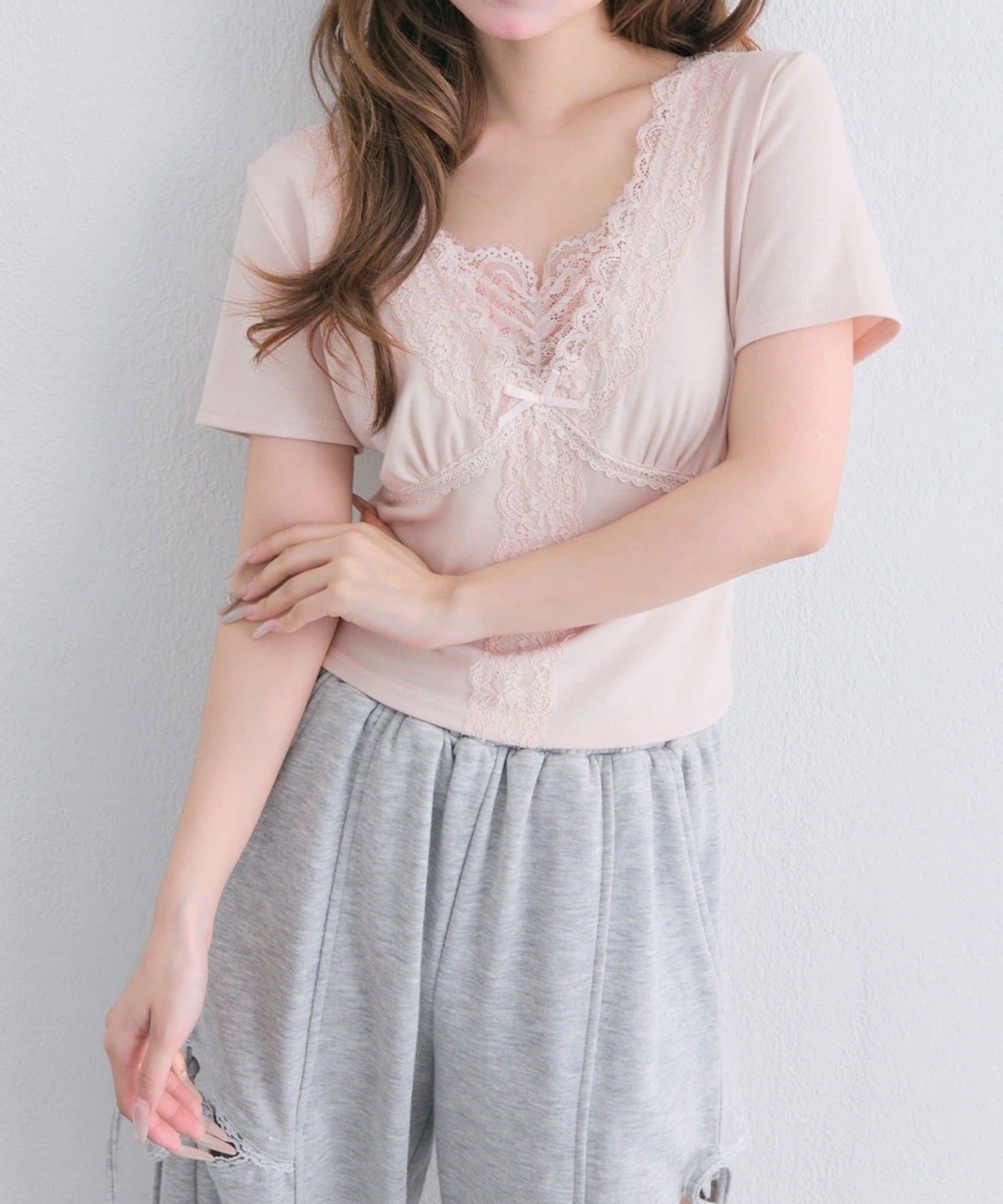 NICE CLAUP / OLIVE des OLIVE OUTLET(ナイスクラップ  / オリーブ デ オリーブ アウトレット) 【OLIVE des OLIVE】レース半袖トップス