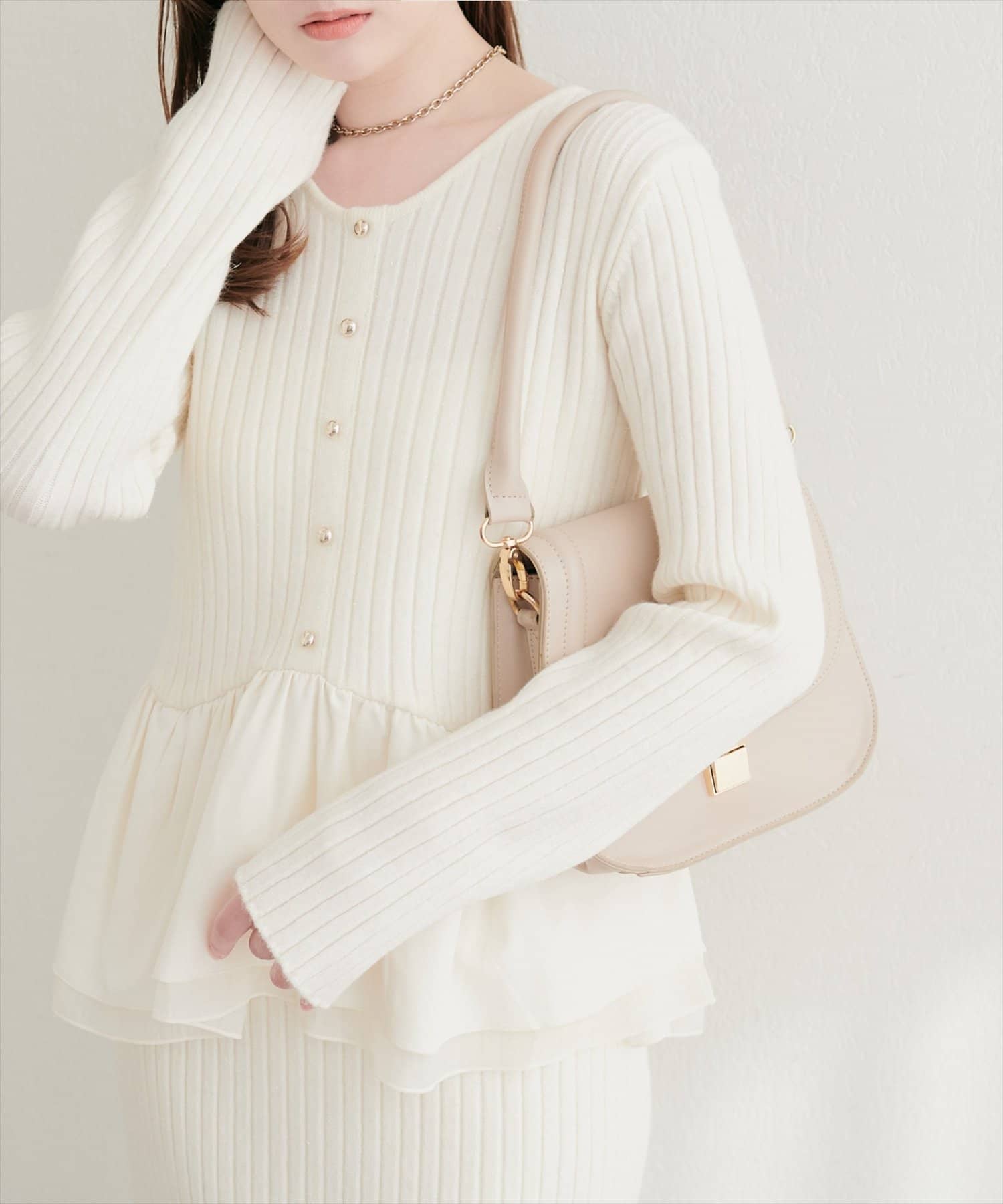 natural couture(ナチュラルクチュール) 異素材ラメペプラムニット
