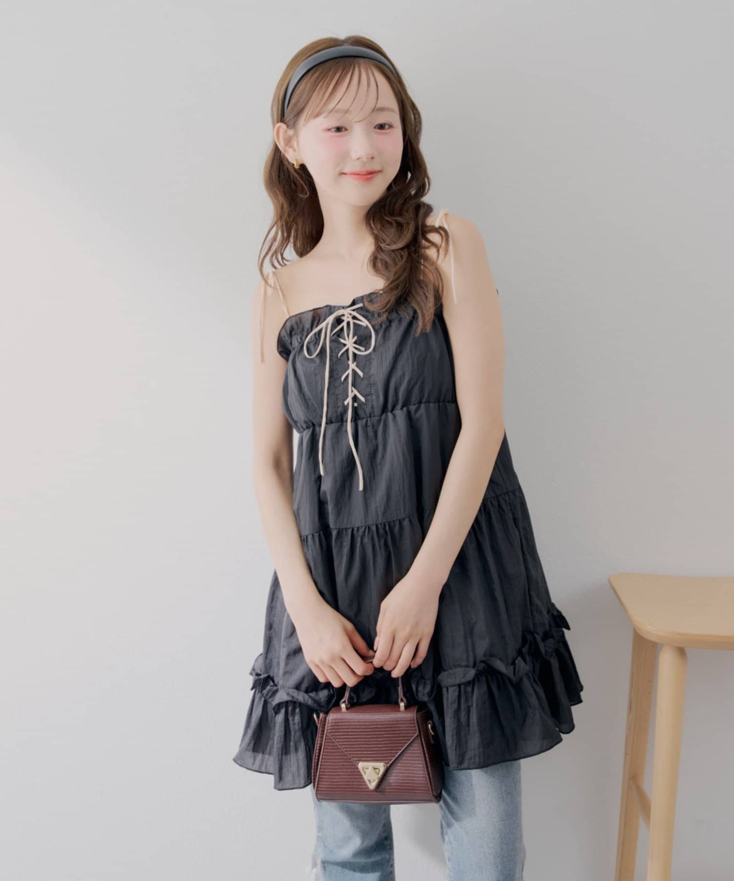 NICE CLAUP / OLIVE des OLIVE OUTLET(ナイスクラップ  / オリーブ デ オリーブ アウトレット) 【continuer】今季一押しの主役級レースアップキャミチュニック
