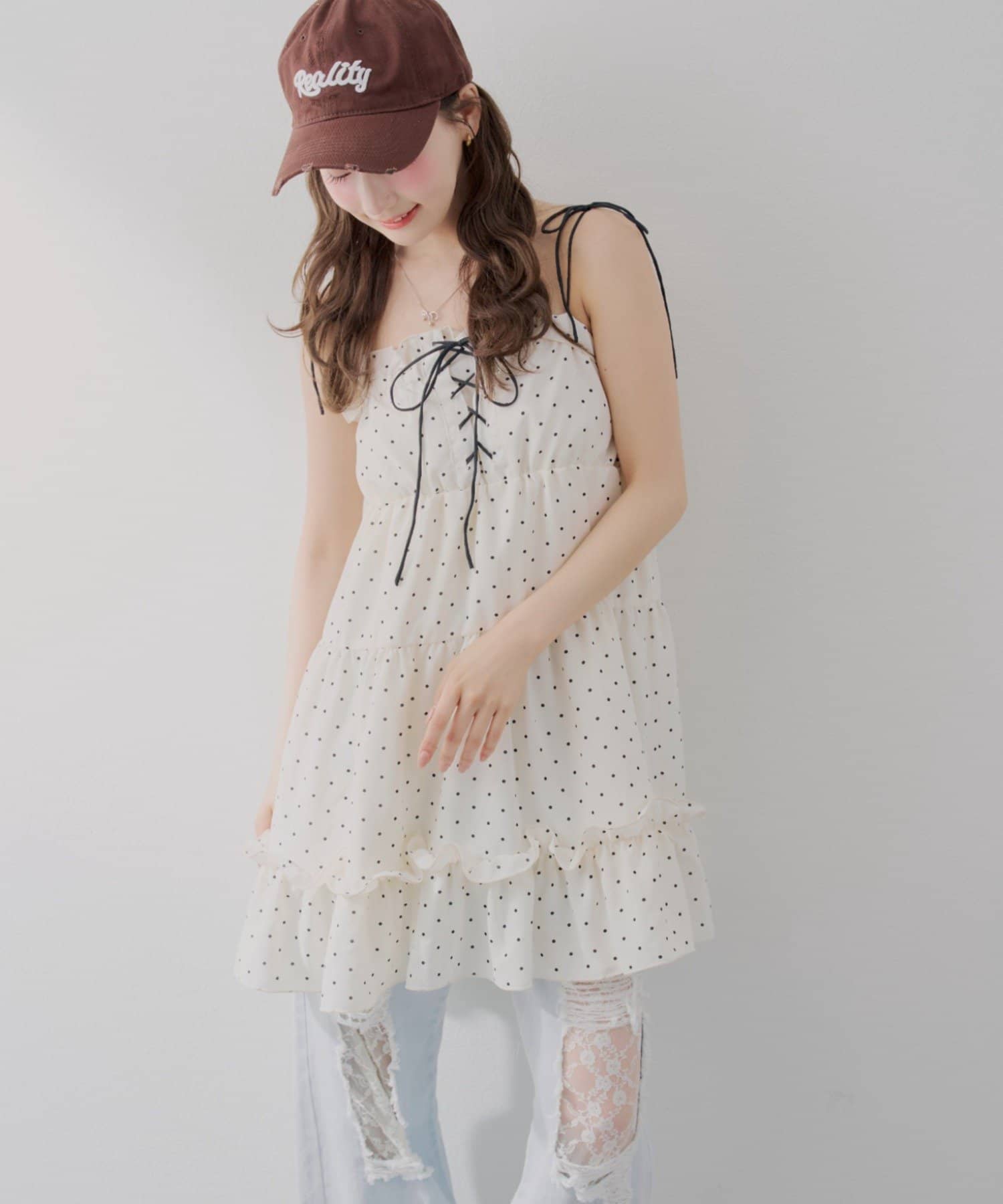NICE CLAUP / OLIVE des OLIVE OUTLET(ナイスクラップ  / オリーブ デ オリーブ アウトレット) 【continuer】今季一押しの主役級レースアップキャミチュニック