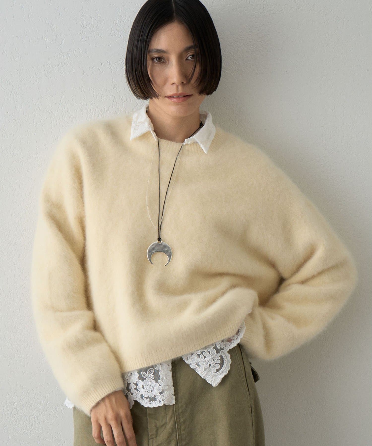 Whim Gazette(ウィム ガゼット) カシミヤ混ファークルーネックニットプルオーバー