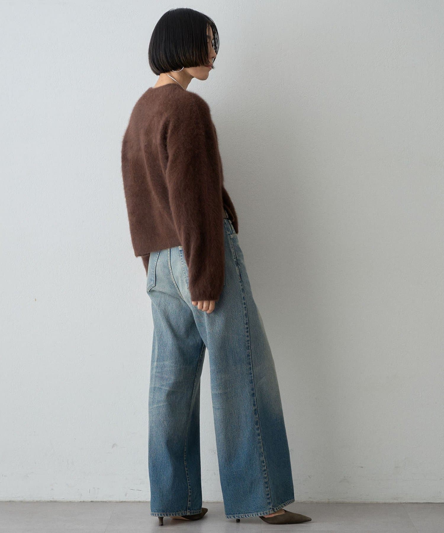 Whim Gazette(ウィム ガゼット) カシミヤ混ファークルーネックニットプルオーバー