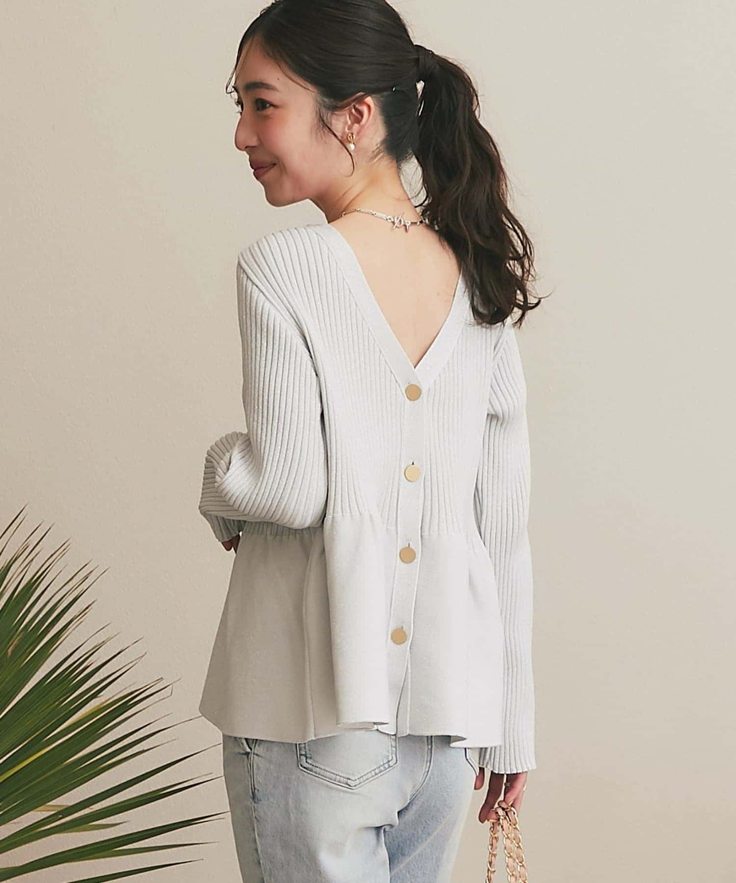 La boutique BonBon(ラブティックボンボン) ラメペプラム前後2WAYカーディガン