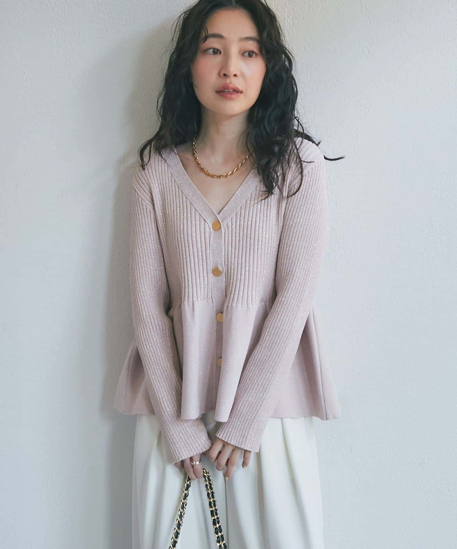 La boutique BonBon(ラブティックボンボン) ラメペプラム前後2WAYカーディガン