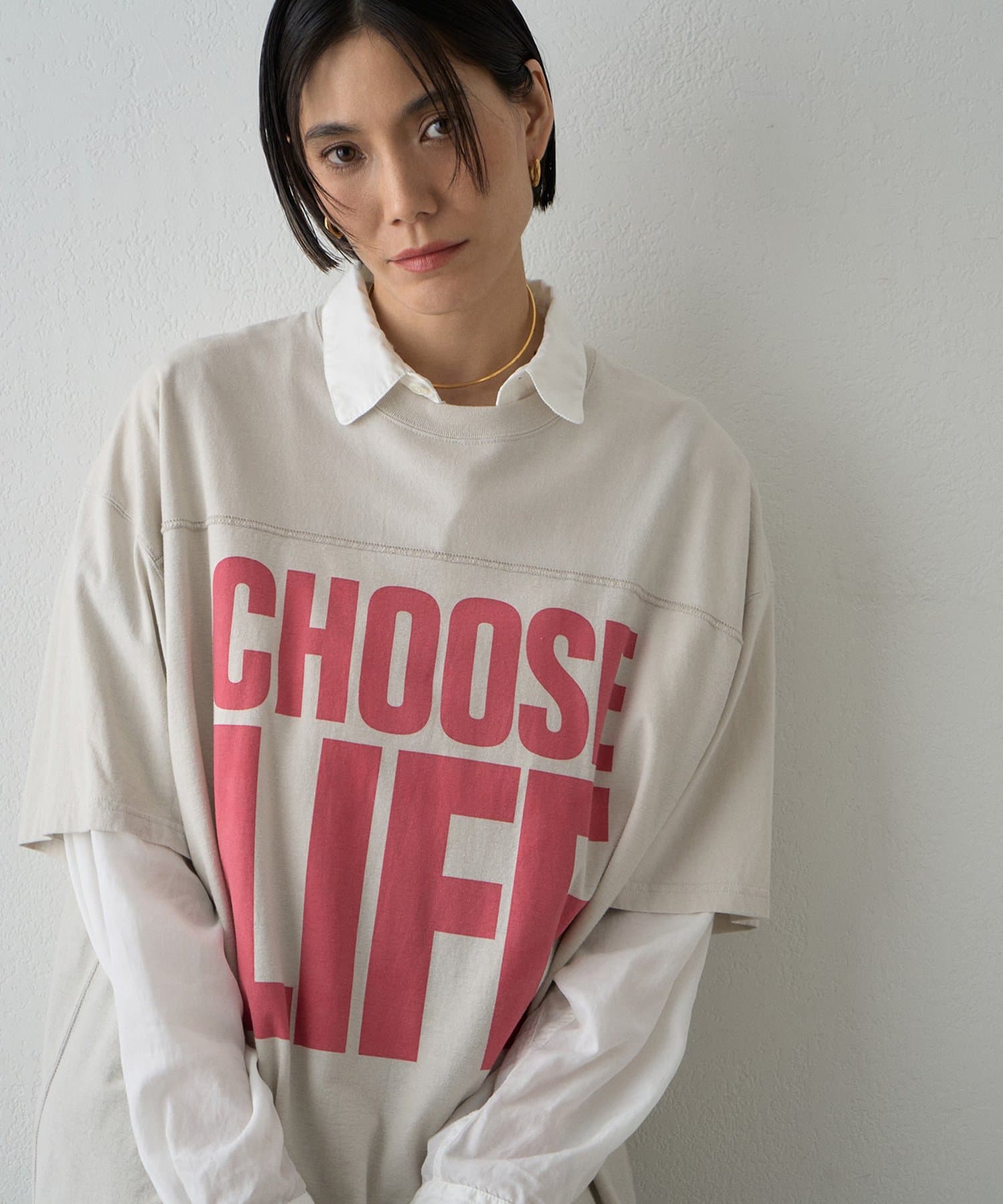 Whim Gazette(ウィム ガゼット) 【KATHARINE HAMNETT】スローガンフットボールTシャツ