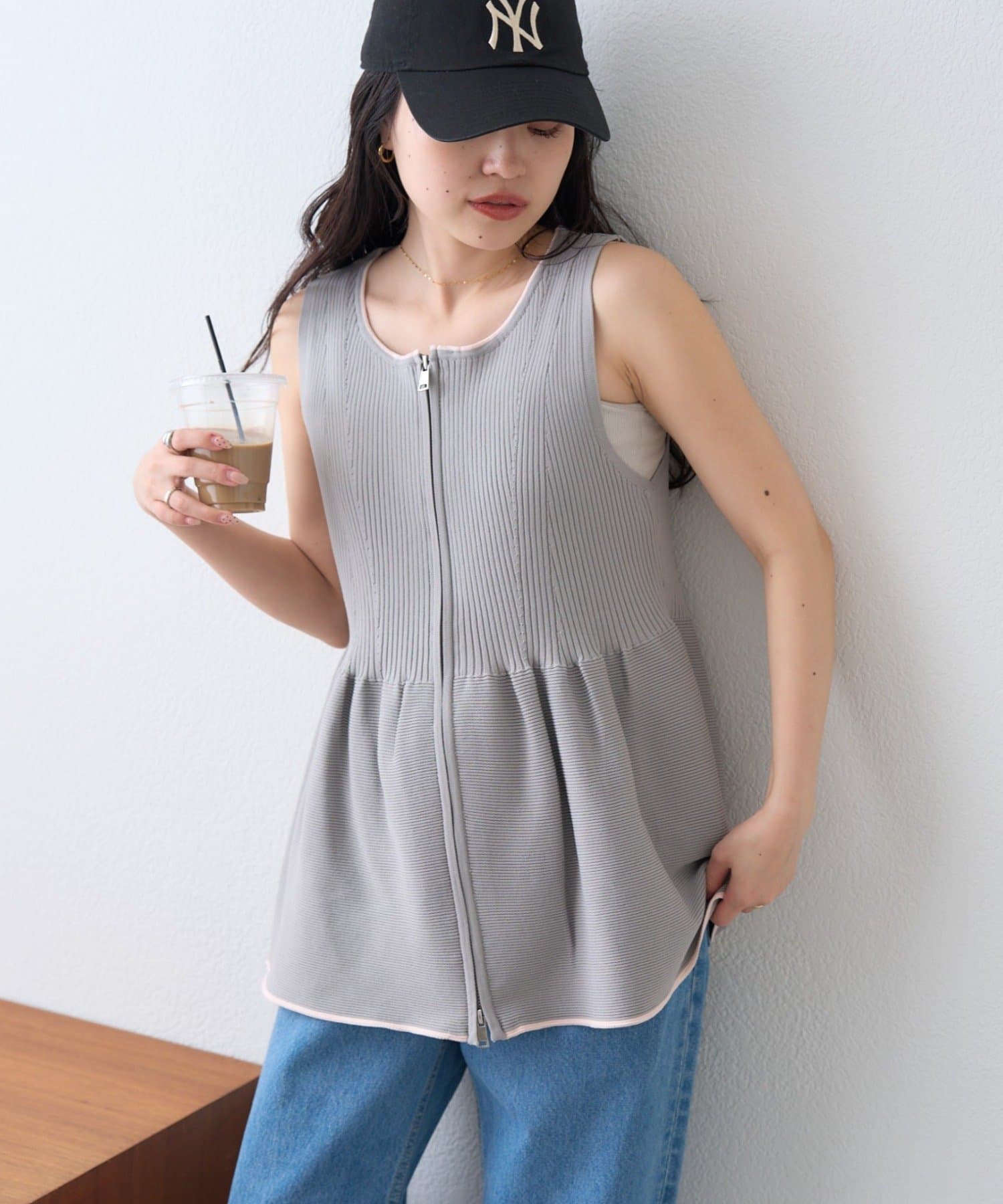 OUTLET(アウトレット) 【CIAOPANIC TYPY】スポンディッシュWZIPペプラム配色ニットベスト