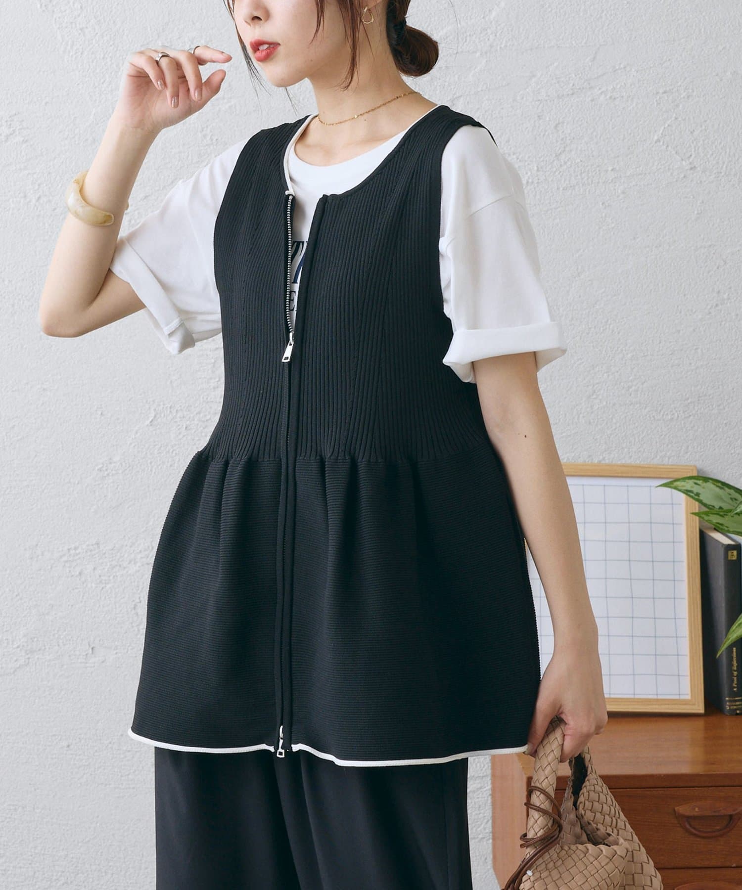 OUTLET(アウトレット) 【CIAOPANIC TYPY】スポンディッシュWZIPペプラム配色ニットベスト