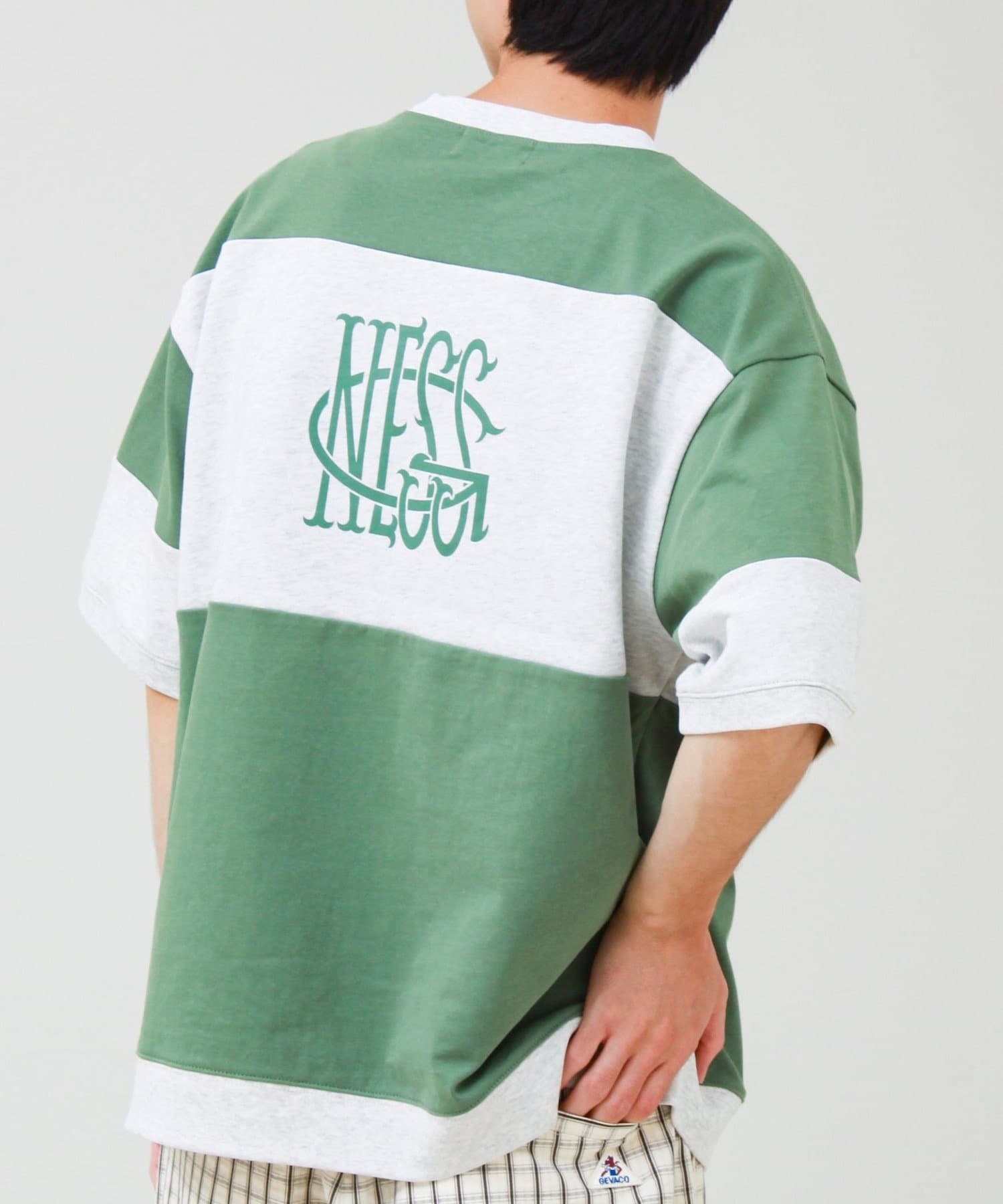 FREDY & GLOSTER(フレディ アンド グロスター) 【バックプリントが映える】切り替え GOODNESS オーバーストライプTシャツ