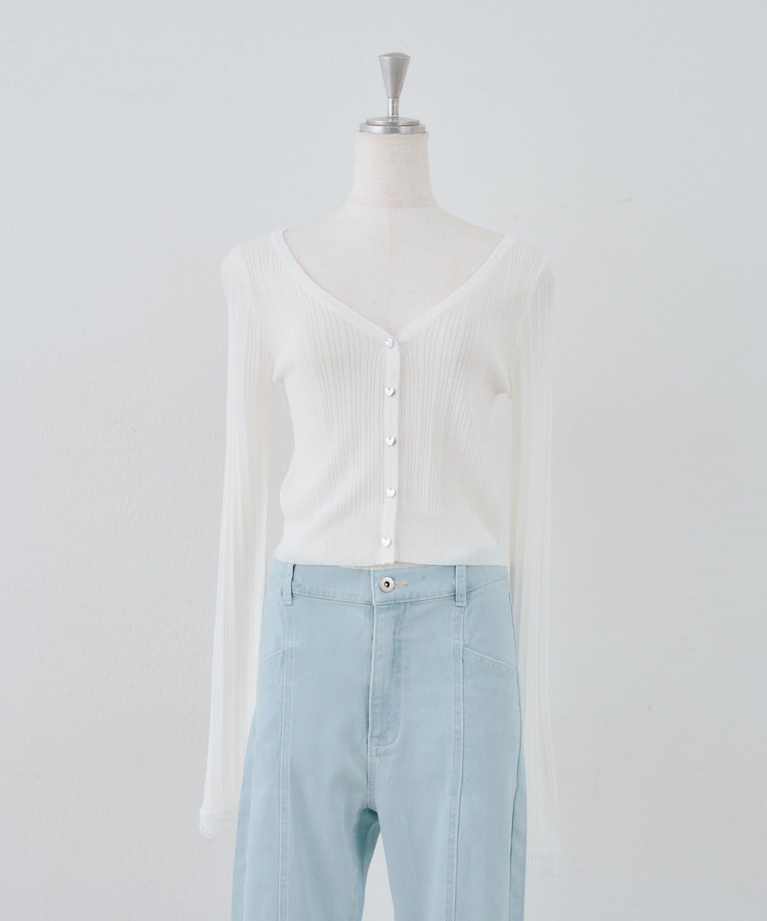 NICE CLAUP / OLIVE des OLIVE OUTLET(ナイスクラップ  / オリーブ デ オリーブ アウトレット) 【continuer】ハート釦袖レースラメカーディガン