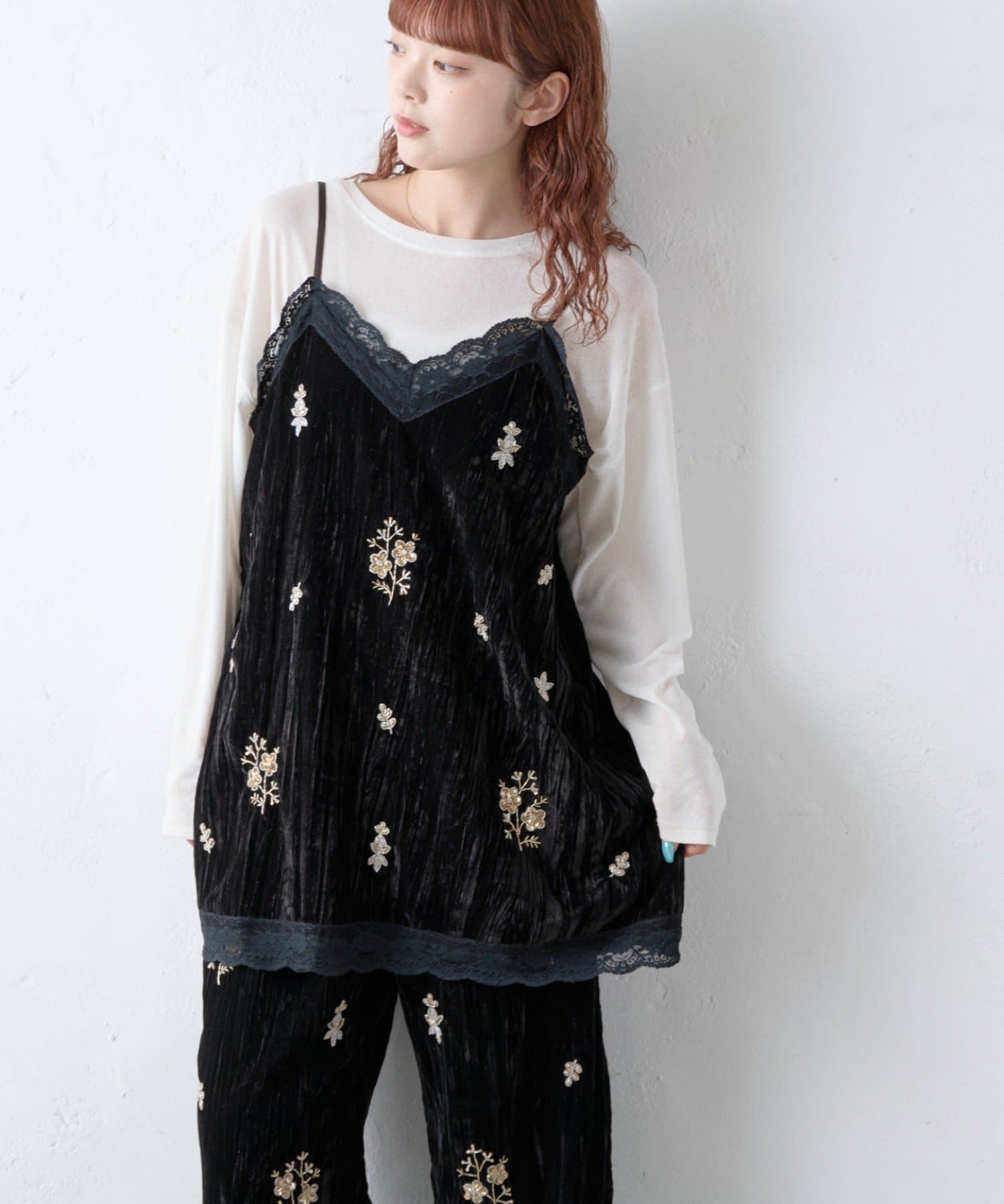 CIAOPANIC TYPY(チャオパニックティピー) Aguniベロアビジュー刺繍レースランジェリーチュニック