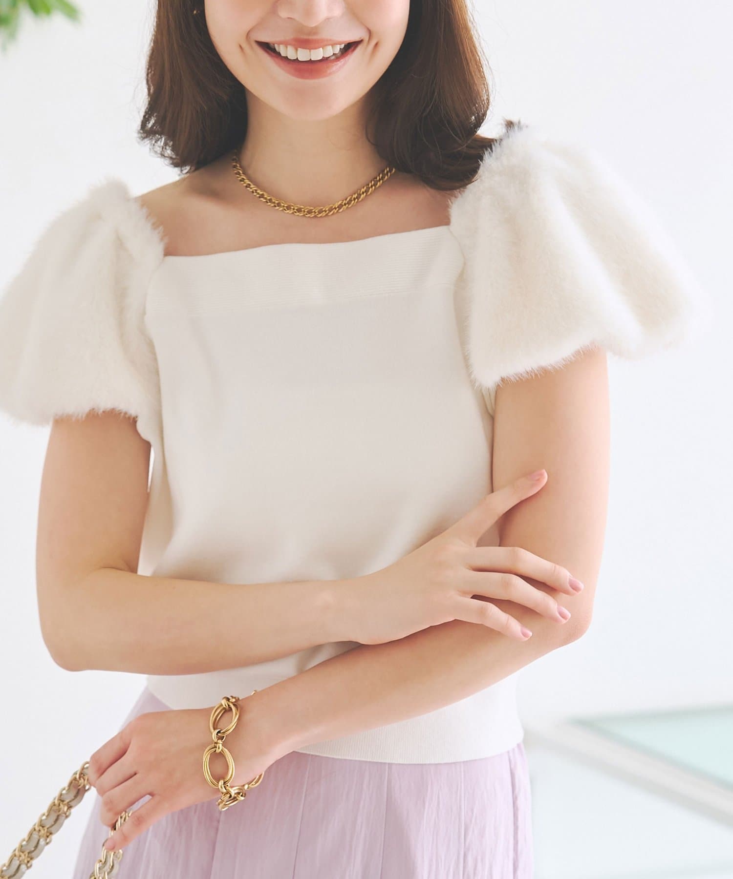 La boutique BonBon(ラブティックボンボン) フェイクファースリーブニット
