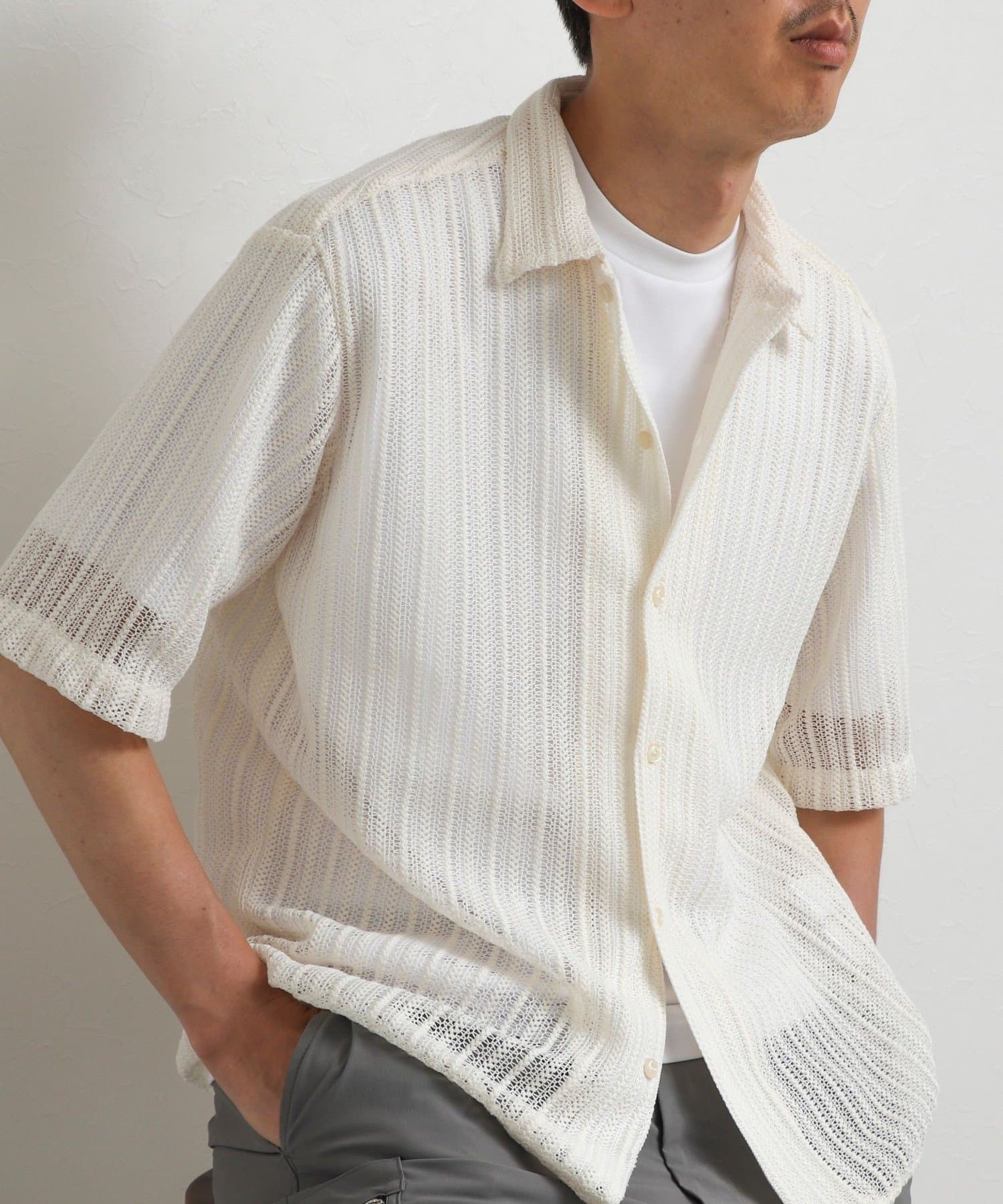 NOLLEY'S(ノーリーズ) レースワンナップカラー 半袖ニットシャツ 26SS