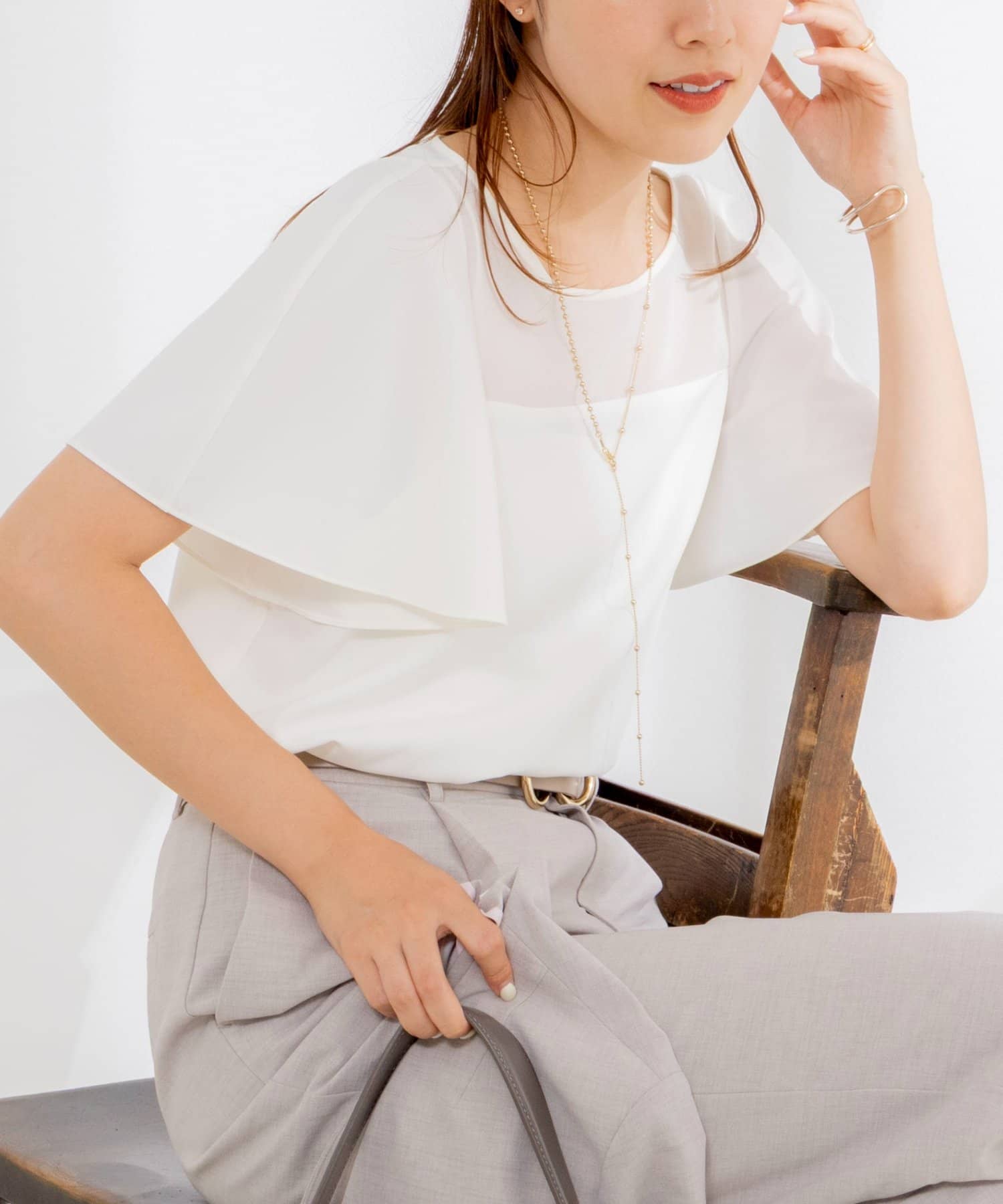 NOLLEY'S(ノーリーズ) 《接触冷感》ウォッシャブルシアー切替ツイルブラウス