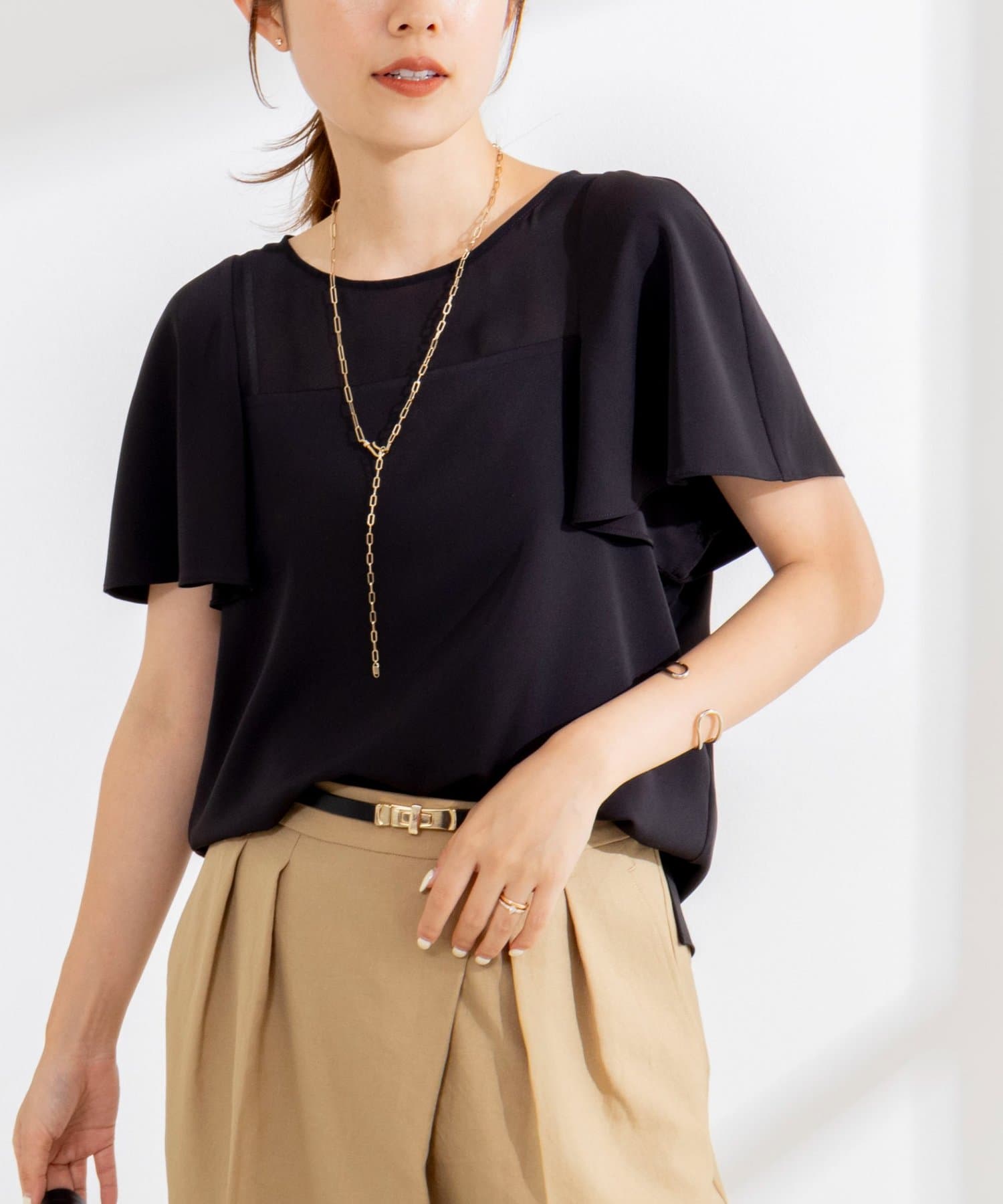 NOLLEY'S(ノーリーズ) 《接触冷感》ウォッシャブルシアー切替ツイルブラウス