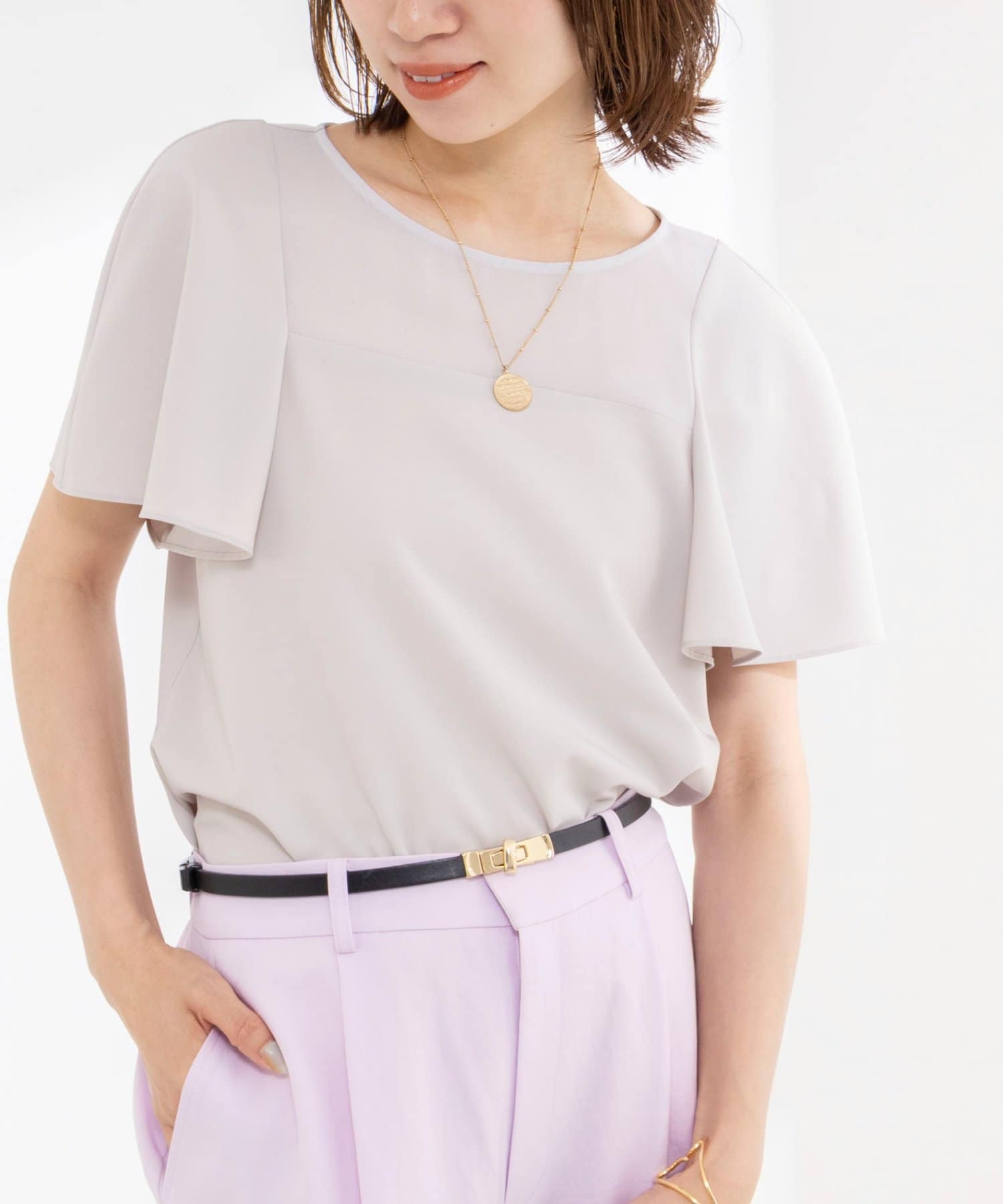 NOLLEY'S(ノーリーズ) 《接触冷感》ウォッシャブルシアー切替ツイルブラウス