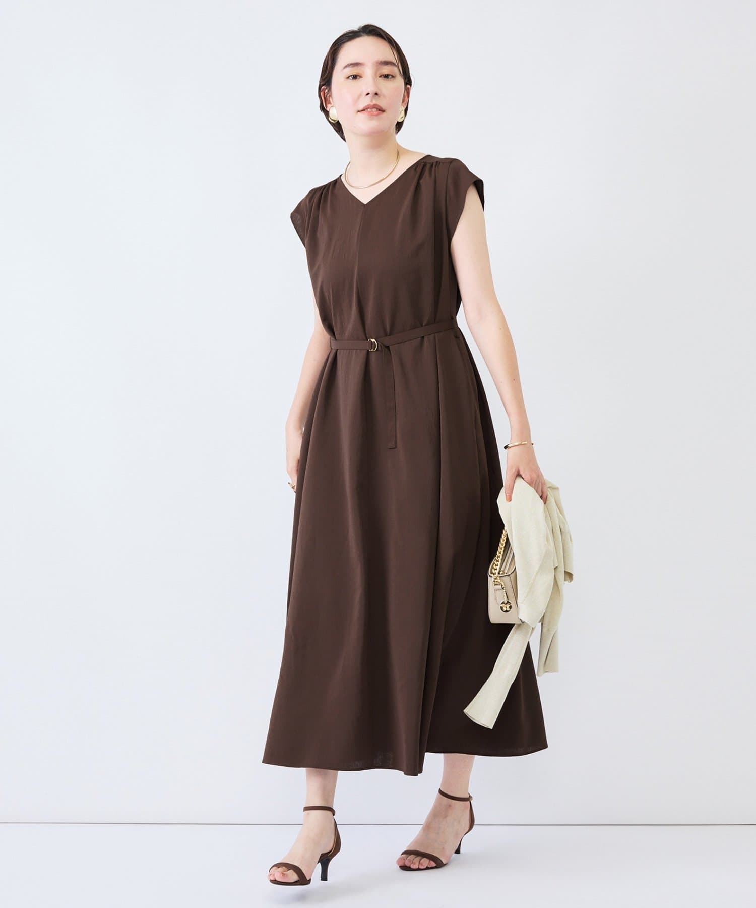 NOLLEY'S(ノーリーズ) 《UVカット》ウォッシャブルVネックギャザーワンピース