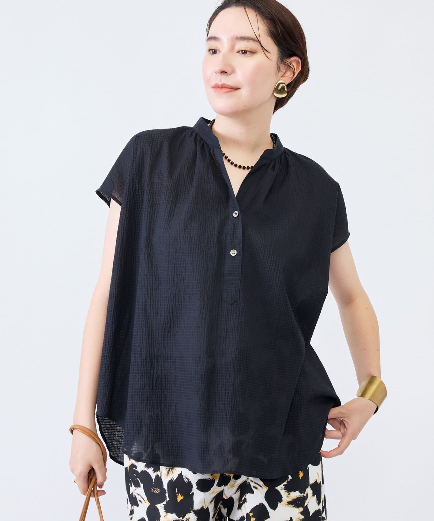 NOLLEY'S(ノーリーズ) ウォッシャブルシアーリップルフレンチスリーブブラウス