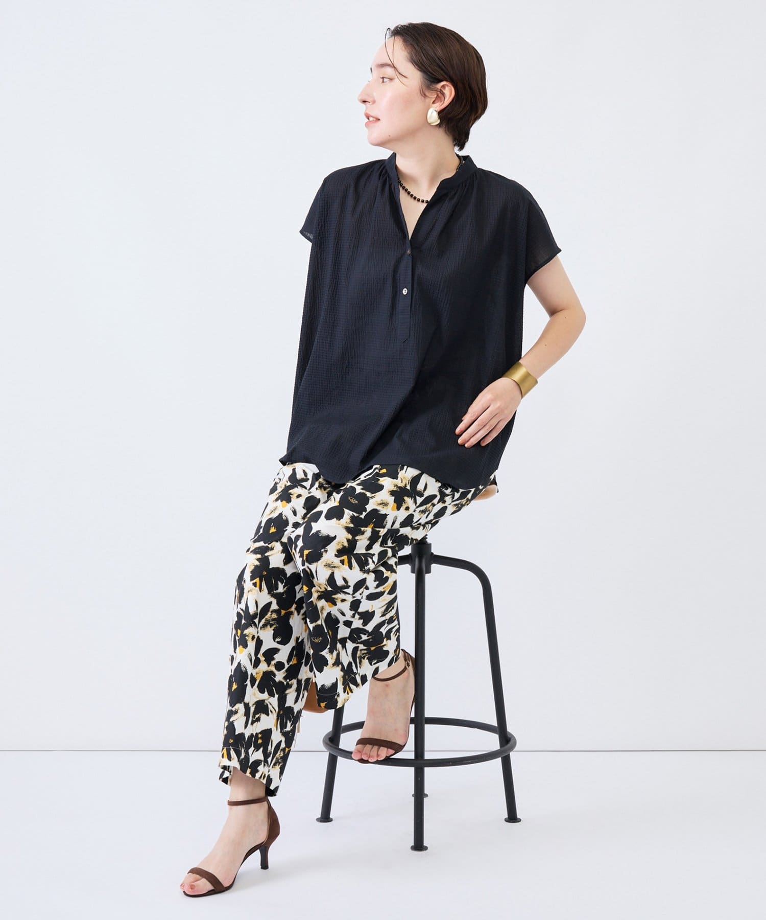 NOLLEY'S(ノーリーズ) ウォッシャブルシアーリップルフレンチスリーブブラウス