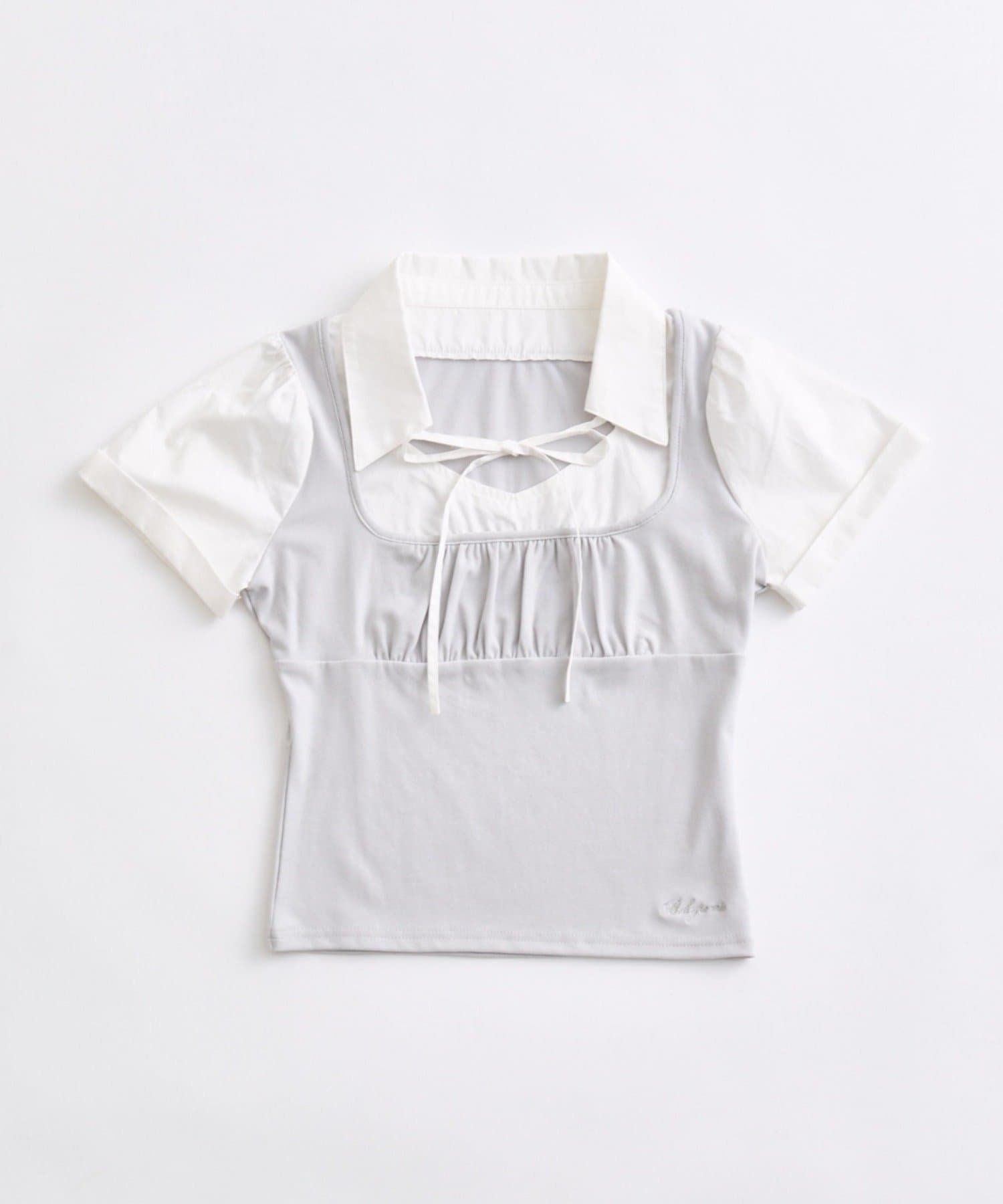 OLIVE des OLIVE(オリーブ デ オリーブ) シャツレイヤードパフ袖トップス