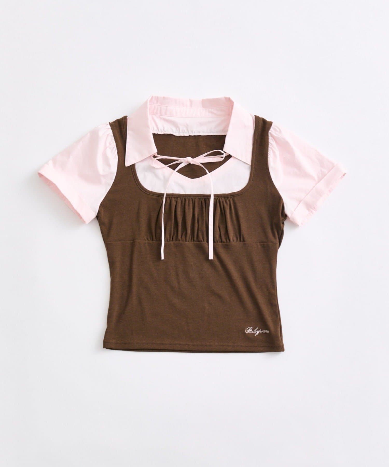 OLIVE des OLIVE(オリーブ デ オリーブ) シャツレイヤードパフ袖トップス