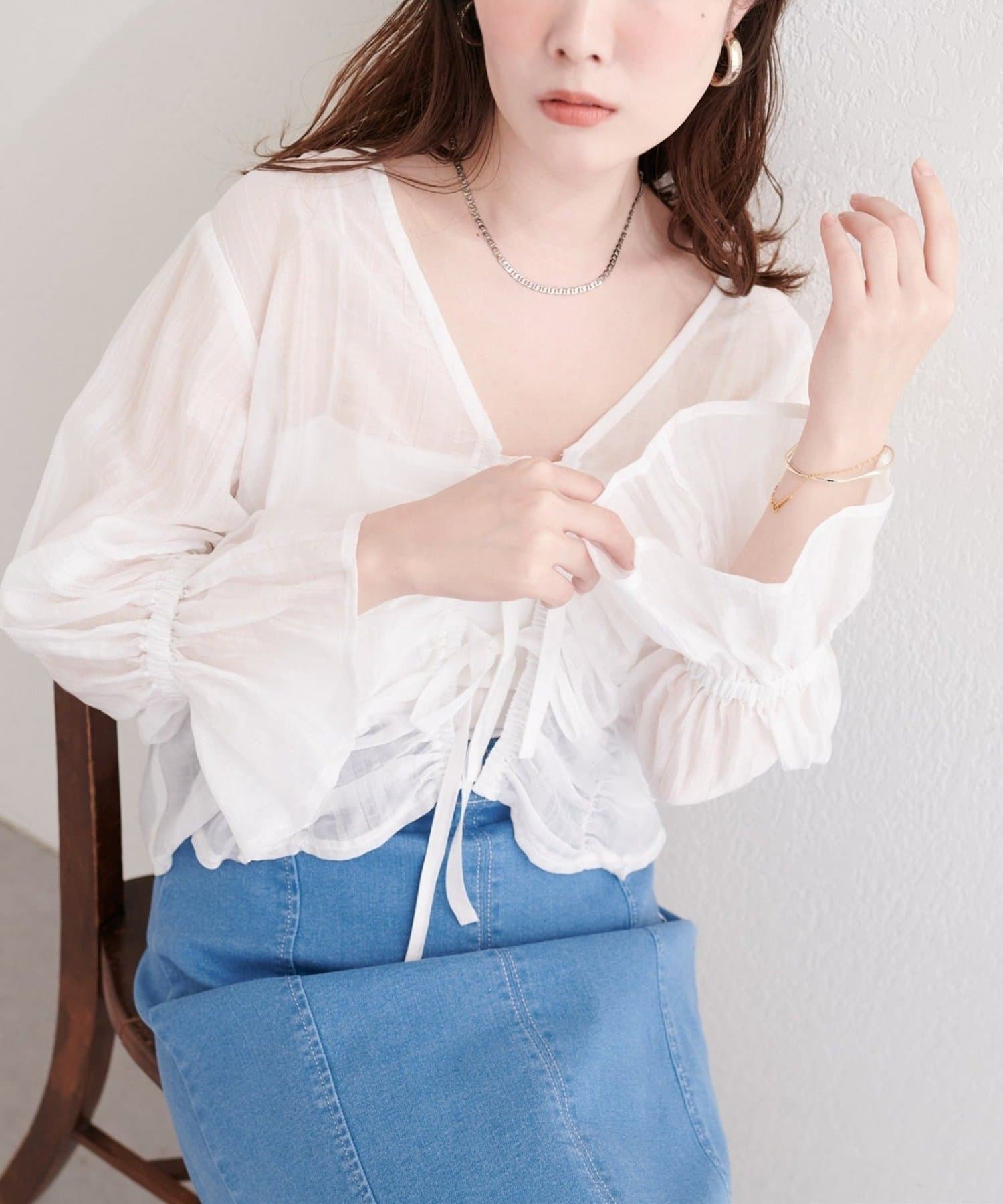 NICE CLAUP / OLIVE des OLIVE OUTLET(ナイスクラップ  / オリーブ デ オリーブ アウトレット) 【natural couture】ギャザーリボンブラウス