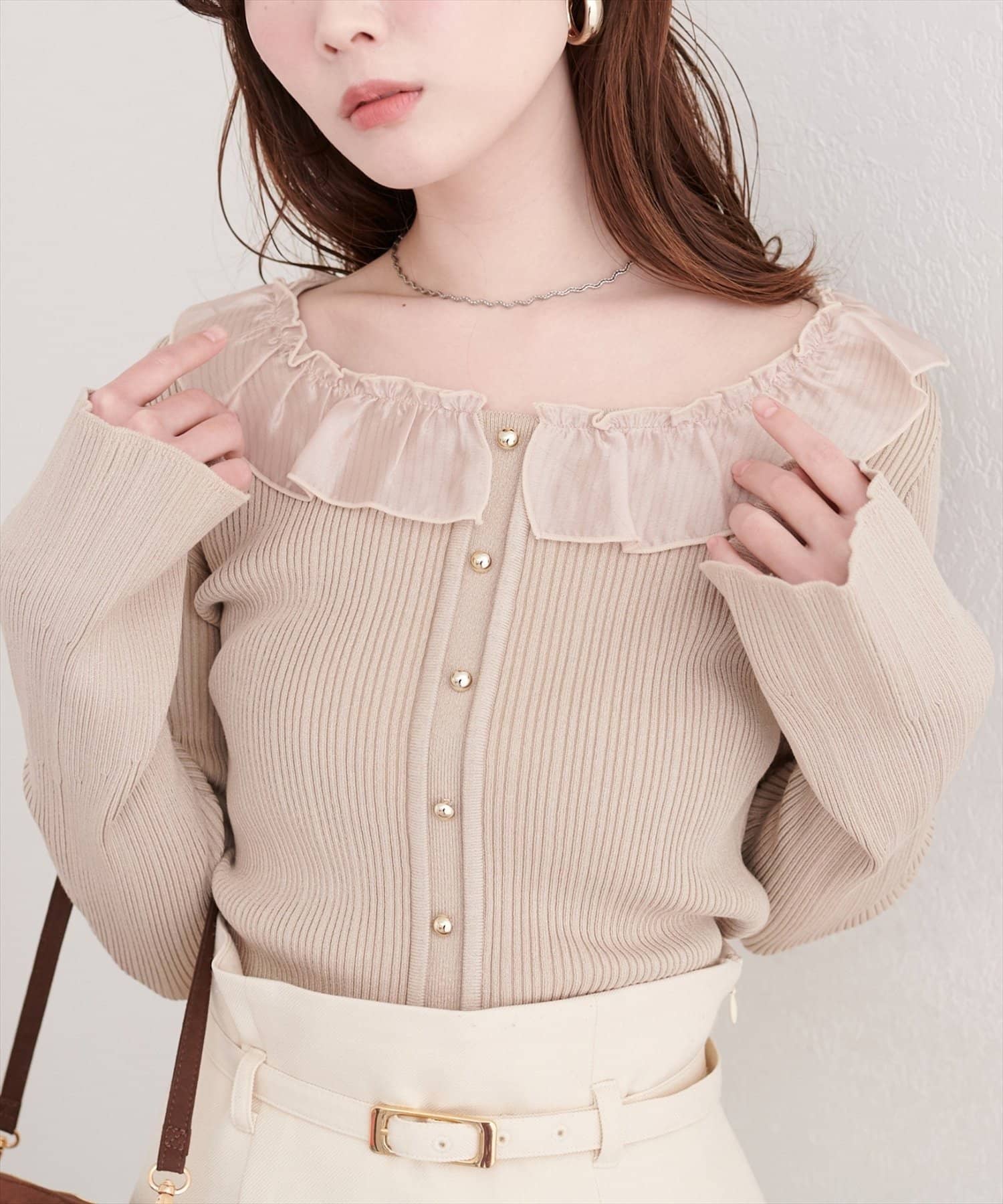 NICE CLAUP / OLIVE des OLIVE OUTLET(ナイスクラップ  / オリーブ デ オリーブ アウトレット) 【natural couture】異素材フリルニット