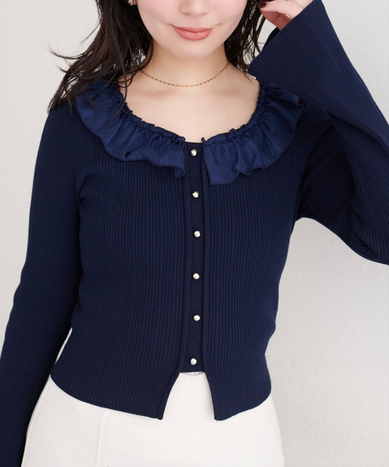 NICE CLAUP / OLIVE des OLIVE OUTLET(ナイスクラップ  / オリーブ デ オリーブ アウトレット) 【natural couture】異素材フリルニット
