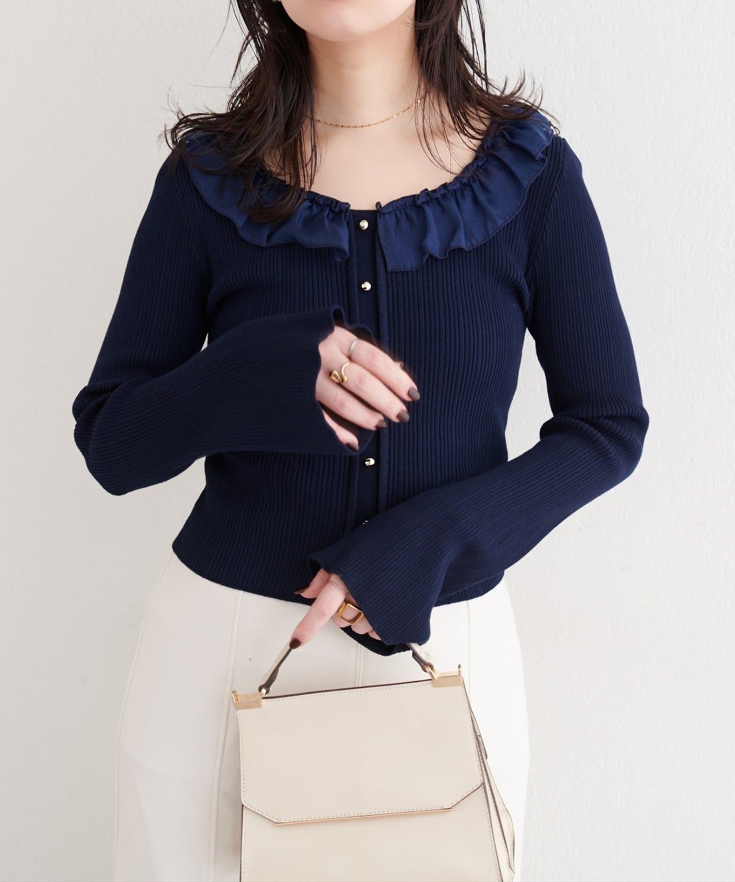NICE CLAUP / OLIVE des OLIVE OUTLET(ナイスクラップ  / オリーブ デ オリーブ アウトレット) 【natural couture】異素材フリルニット