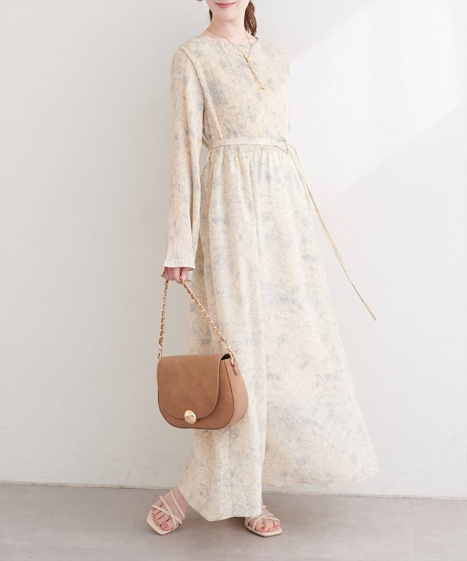 NICE CLAUP / OLIVE des OLIVE OUTLET(ナイスクラップ  / オリーブ デ オリーブ アウトレット) 【natural couture】ベルト付きプリーツワンピース
