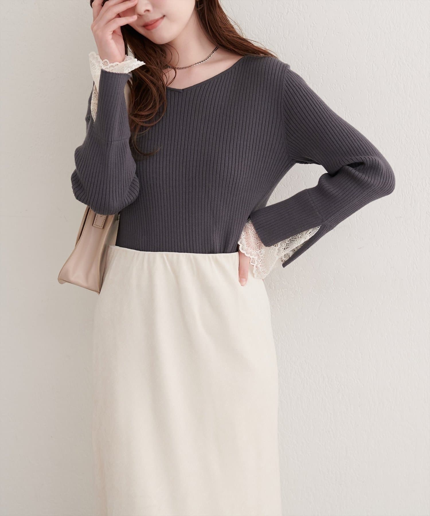 NICE CLAUP / OLIVE des OLIVE OUTLET(ナイスクラップ  / オリーブ デ オリーブ アウトレット) 【EVERY.VERY niceclaup】前後2WAY袖口レースリブニット