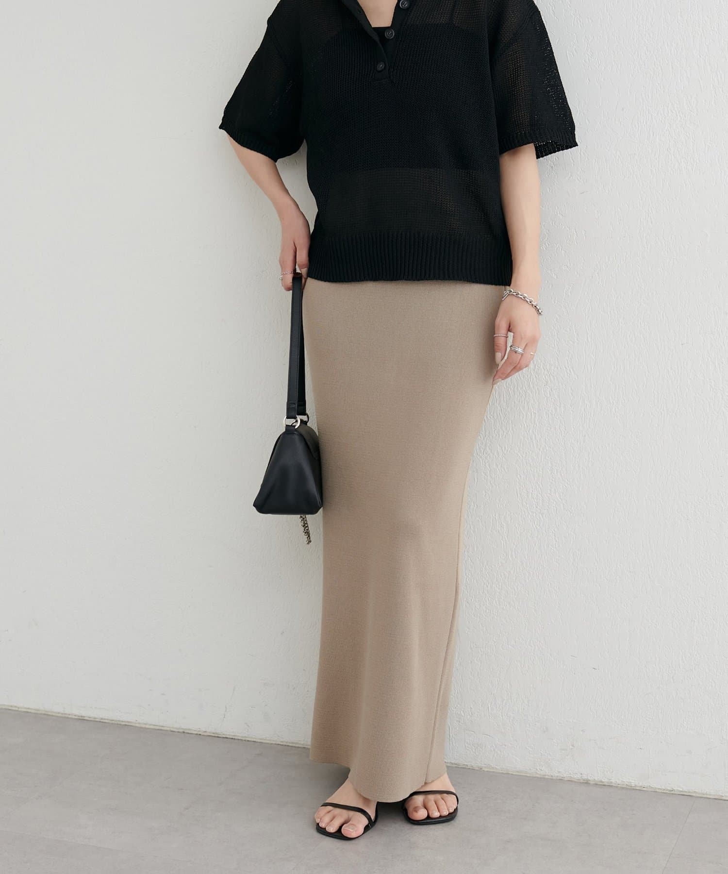 25aw♡新品ニットスカートLana Cash Straight Skirt J LARUTA】シンプルストレートニットスカート | NICE CLAUP / OLIVE des