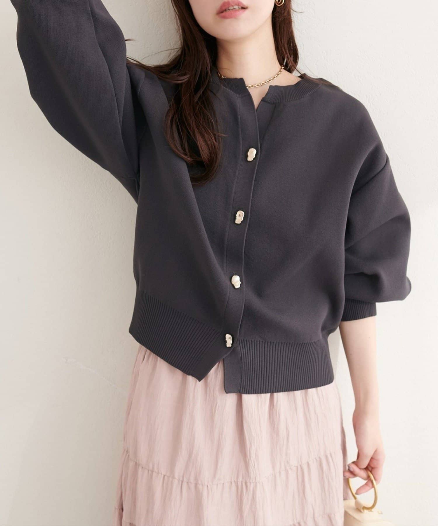 NICE CLAUP / OLIVE des OLIVE OUTLET(ナイスクラップ  / オリーブ デ オリーブ アウトレット) 【natural couture】キーネックポリカーデ
