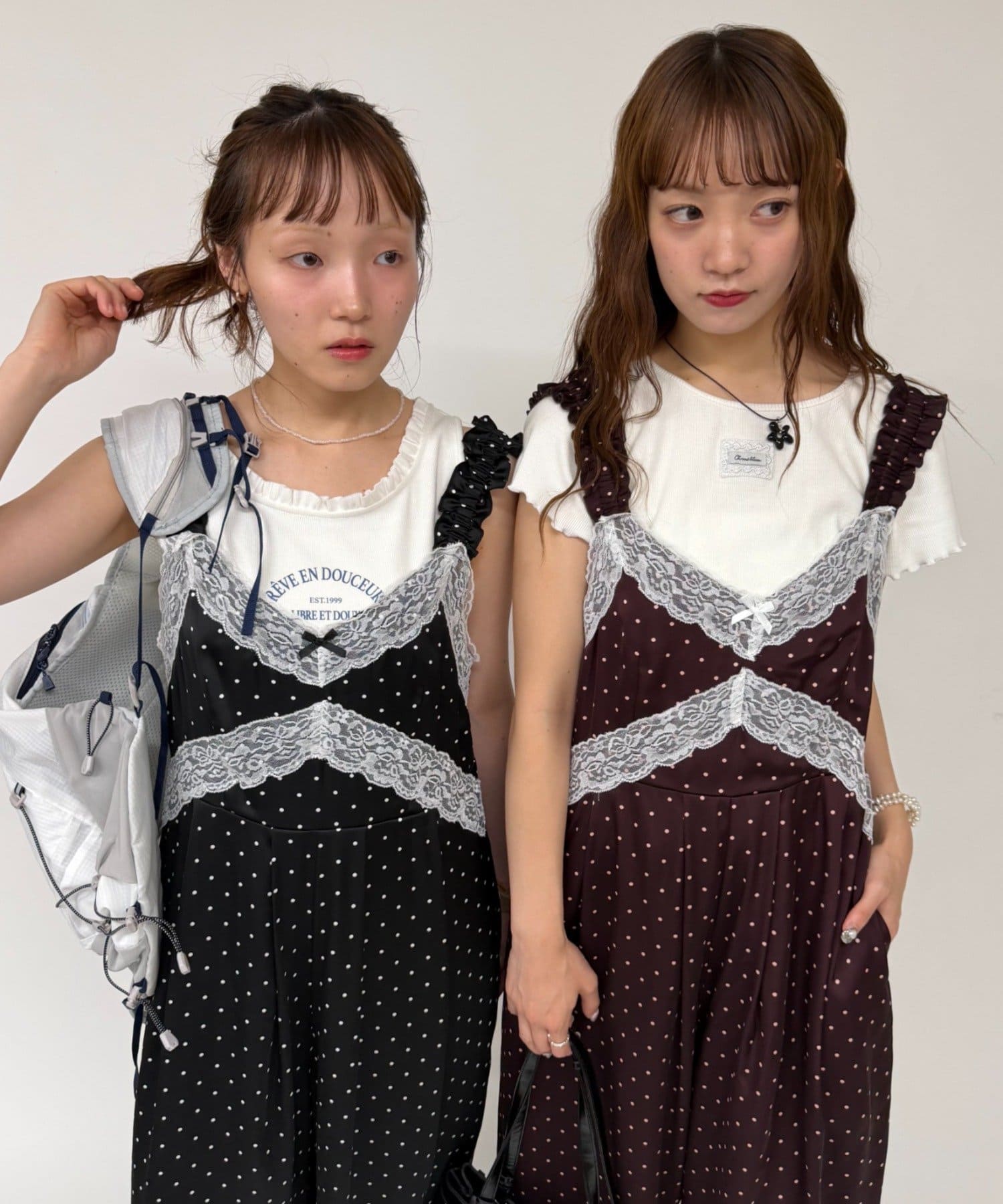 w closet(ダブルクローゼット) ドットキャミサロペット