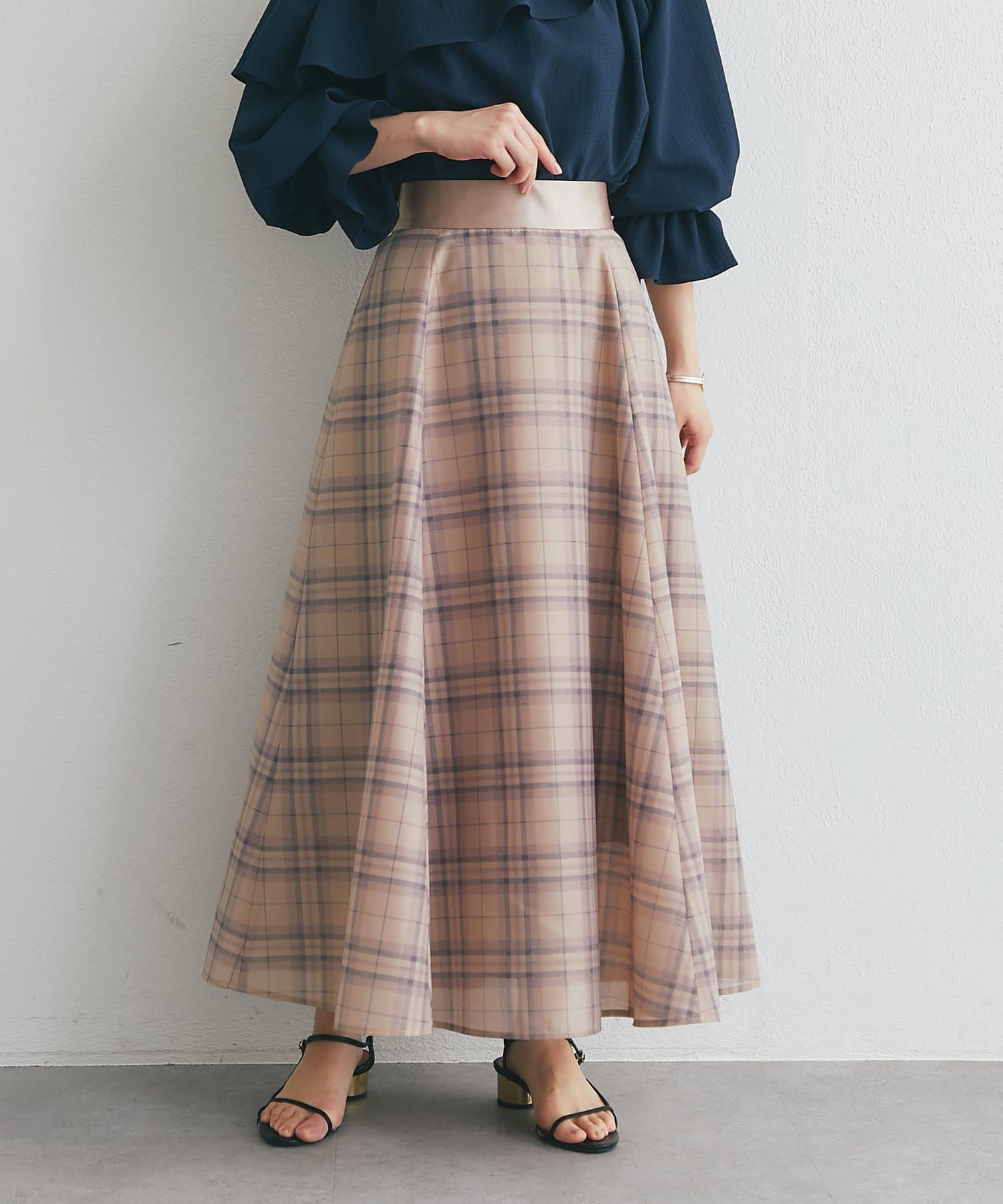 La boutique BonBon(ラブティックボンボン) シアーチェックオーガンサーキュラースカート