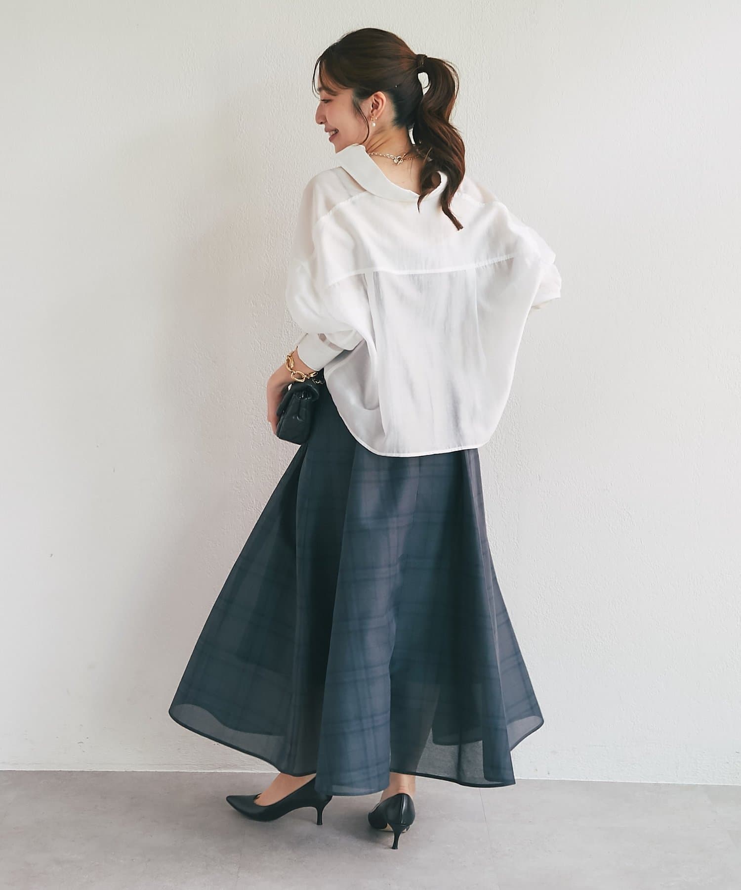 La boutique BonBon(ラブティックボンボン) シアーチェックオーガンサーキュラースカート