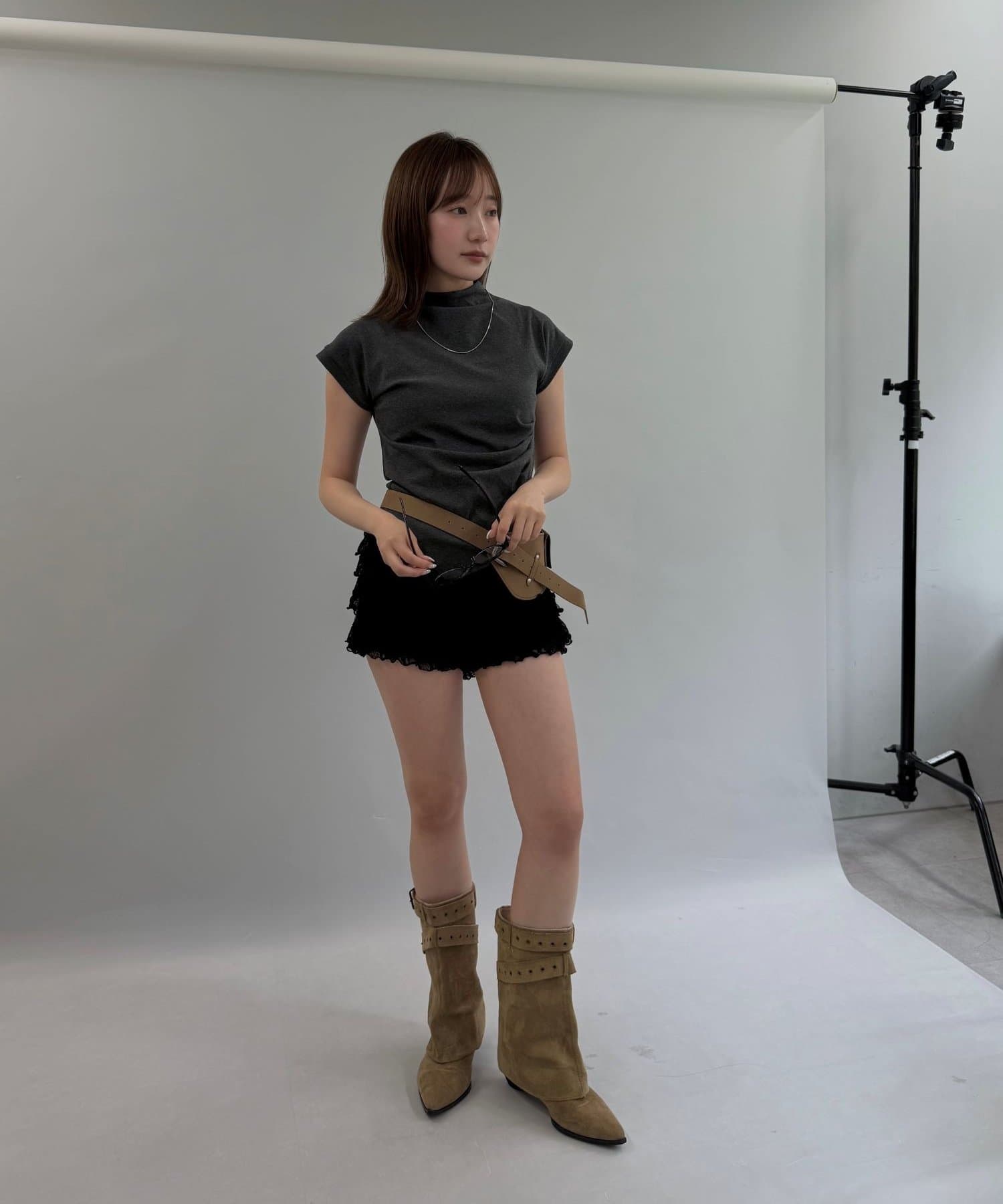mline(エムライン) [mline]ハイネック タックノースリ
