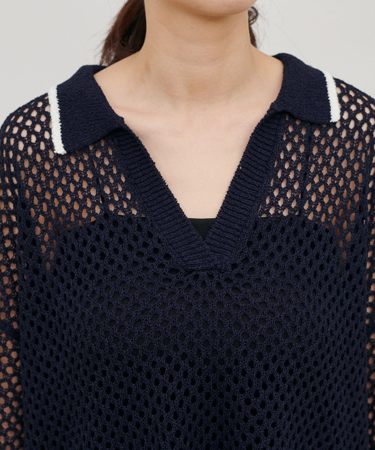 LARUTA(ラルータ) 麻調メッシュスキッパー半袖ニット