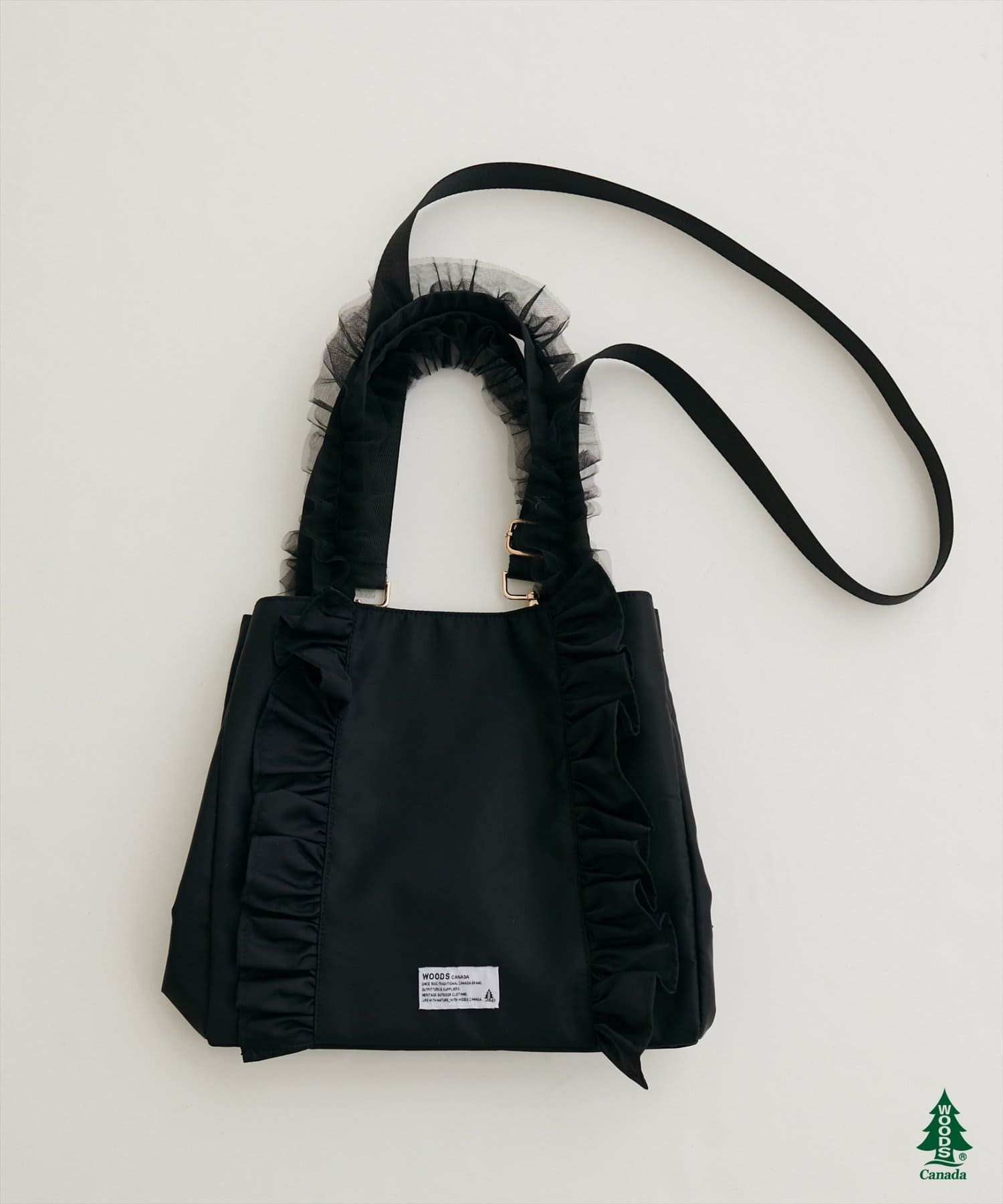 natural couture(ナチュラルクチュール) 【WOODS × natural couture】ショルダー付きフリルトートバッグ