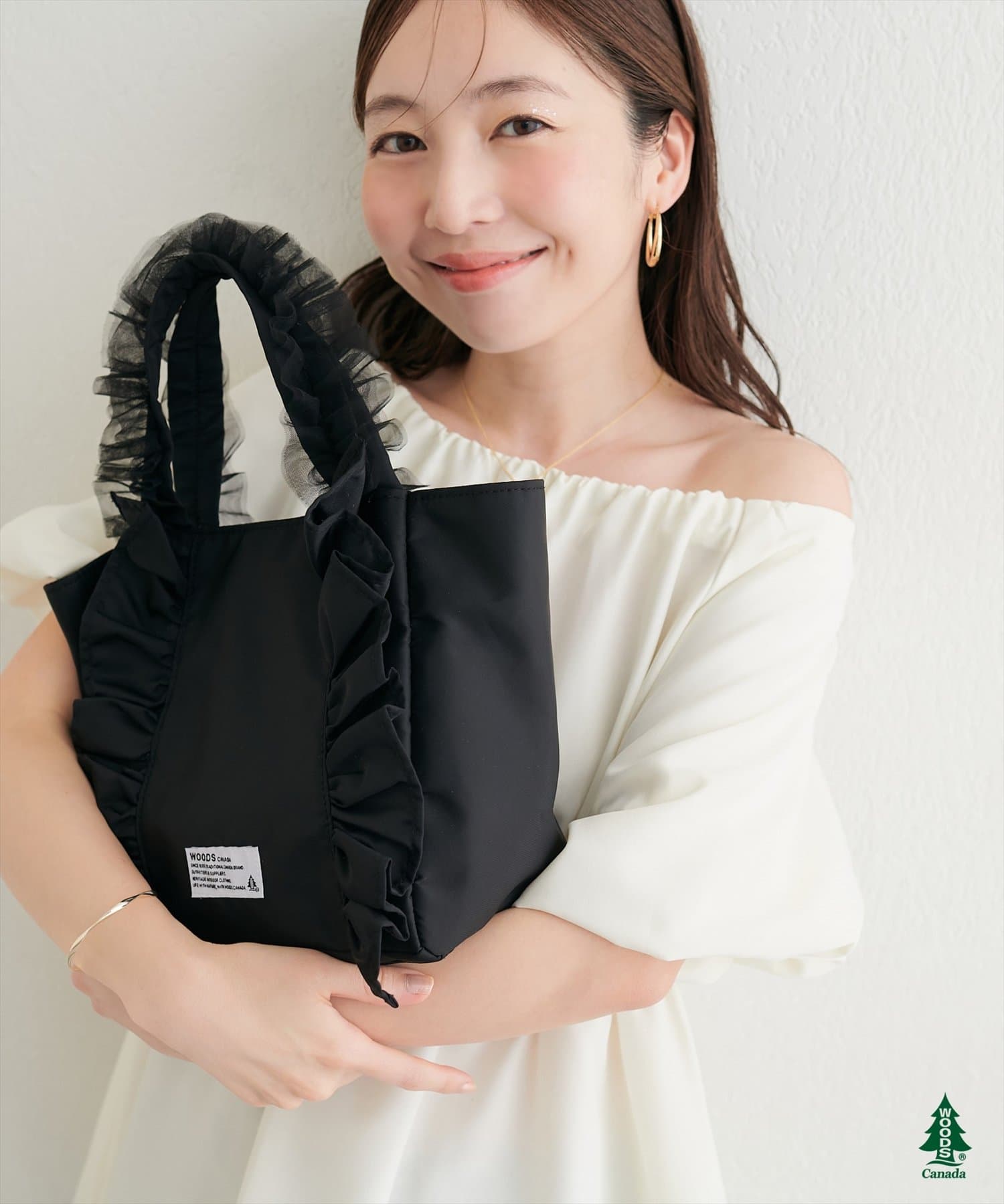 natural couture(ナチュラルクチュール) 【WOODS × natural couture】ショルダー付きフリルミニトートバッグ