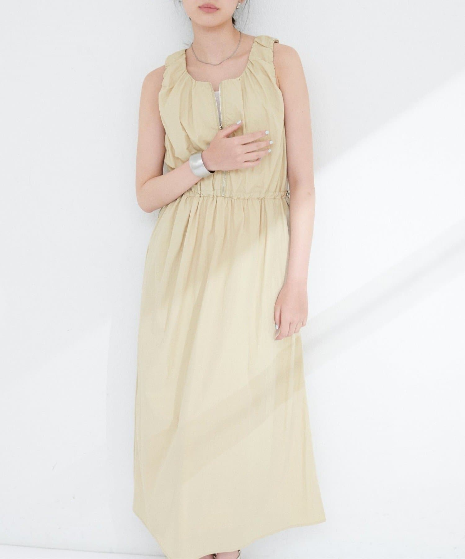 NICE CLAUP / OLIVE des OLIVE OUTLET(ナイスクラップ  / オリーブ デ オリーブ アウトレット) 【natural couture】袖ギャザーウエストドロストワンピ