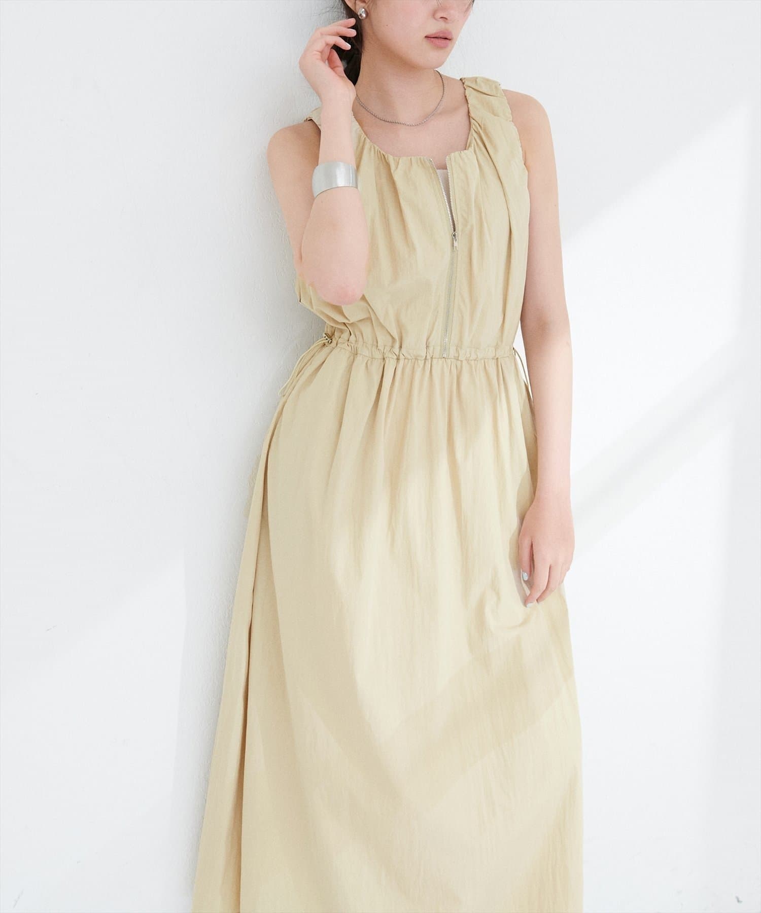 NICE CLAUP / OLIVE des OLIVE OUTLET(ナイスクラップ  / オリーブ デ オリーブ アウトレット) 【natural couture】袖ギャザーウエストドロストワンピ