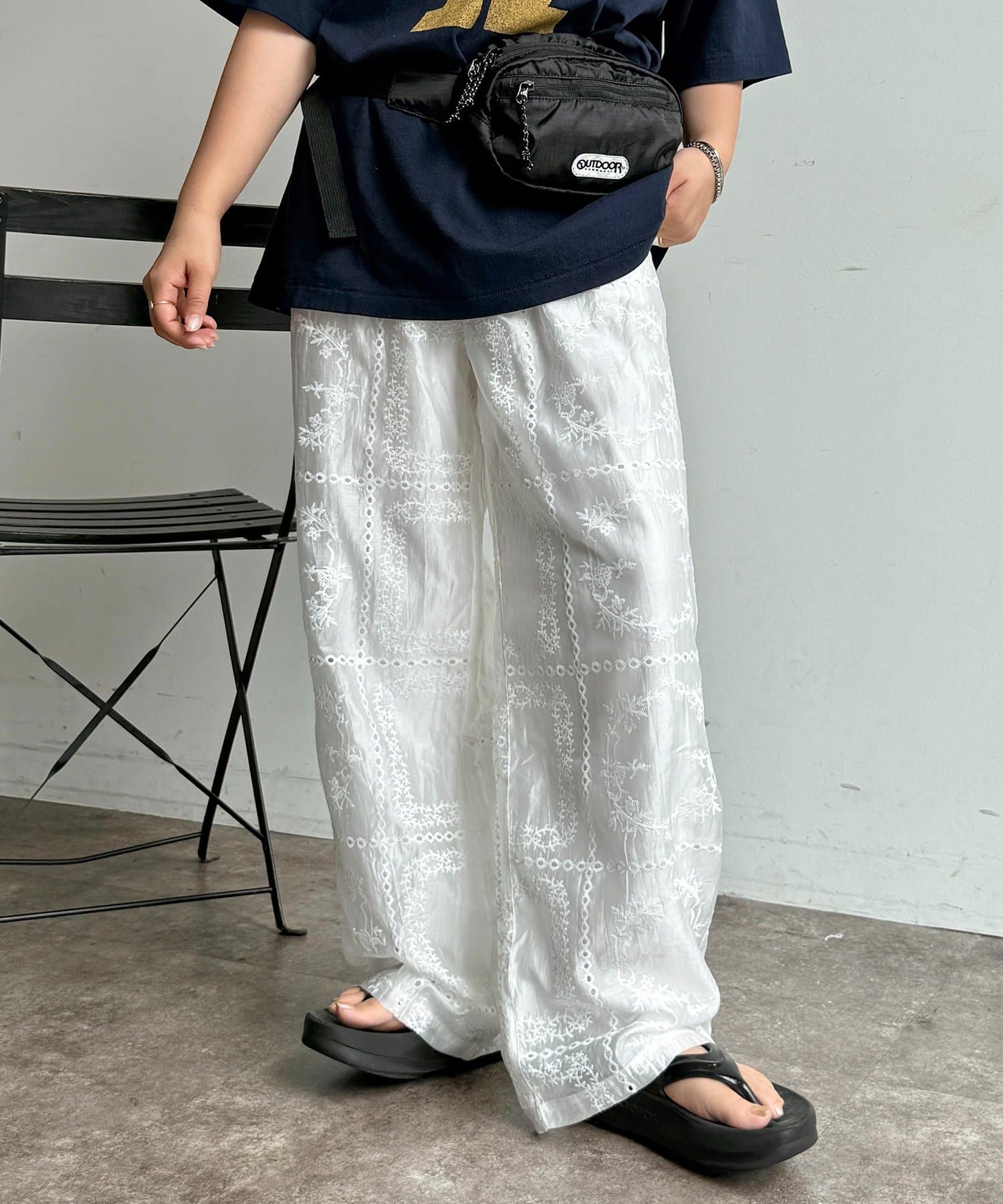 CPCM(シーピーシーエム) パッチワーク刺繍シアーパンツ