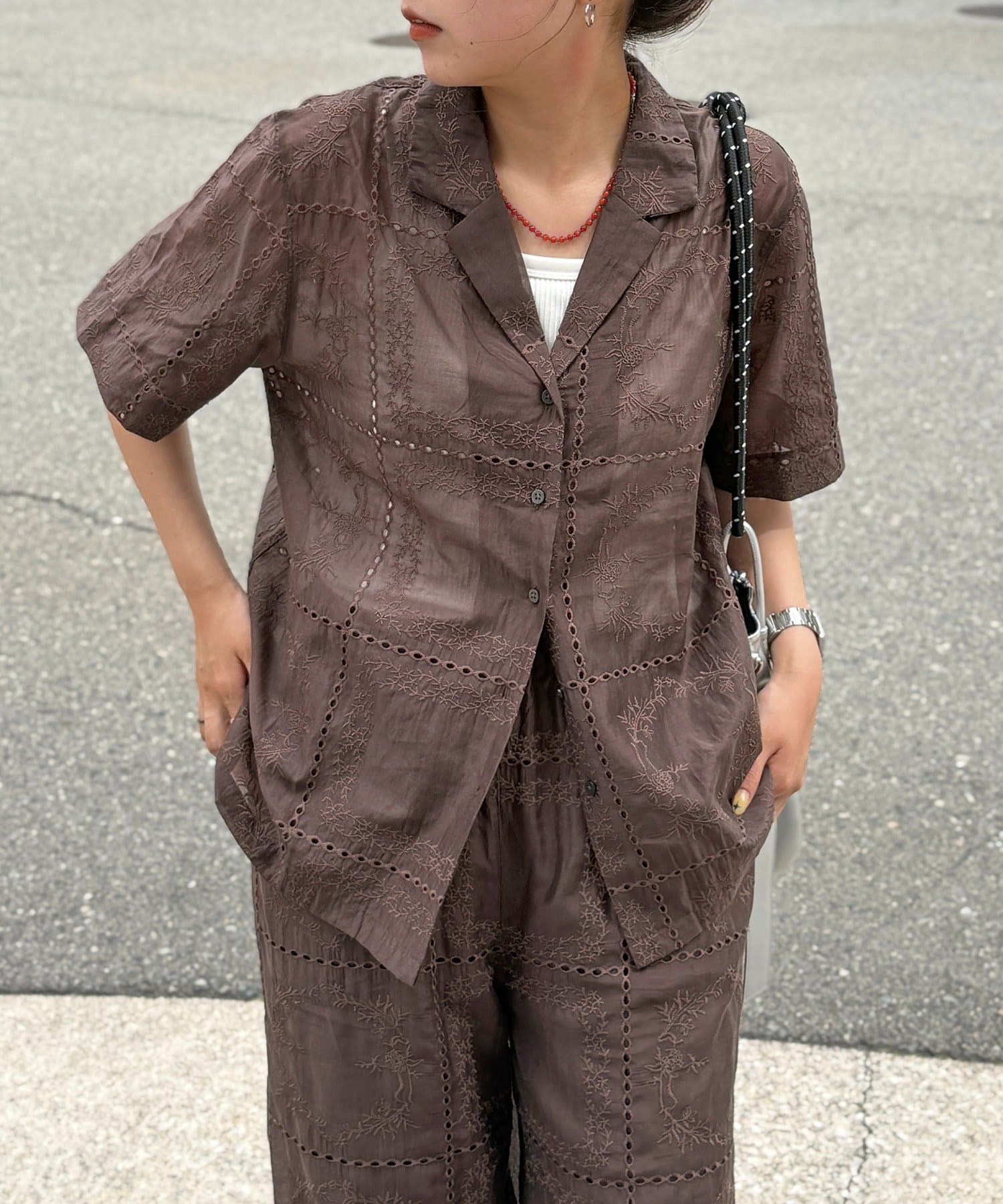CPCM(シーピーシーエム) パッチワーク刺繍半袖シアーシャツ