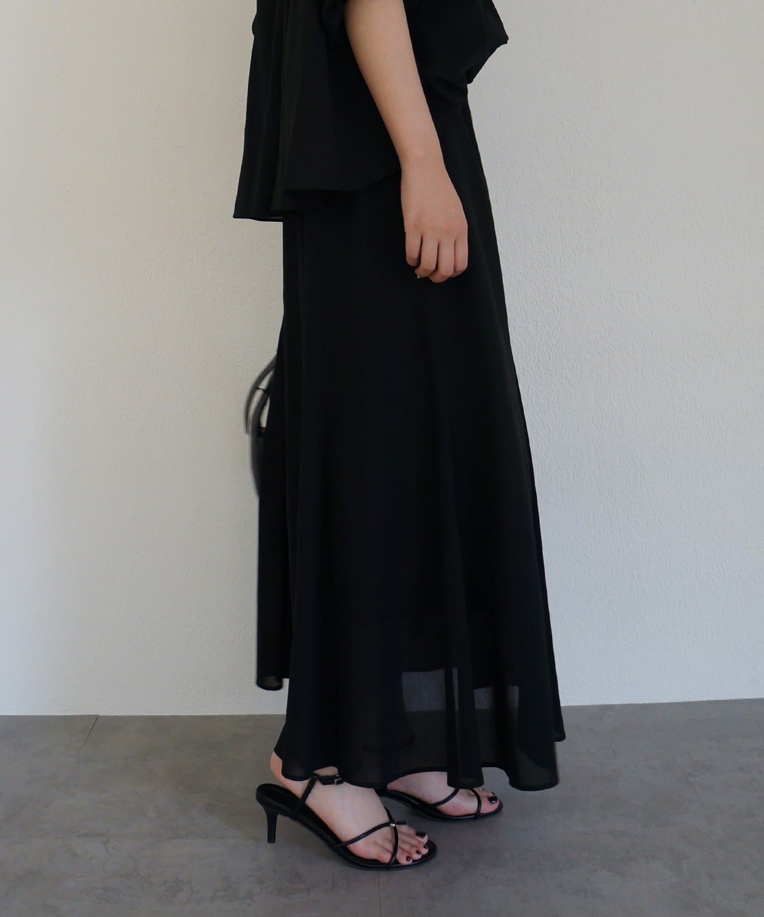 LOUNGEDRESS(ラウンジドレス) 《セットアップ着用可》カラミメッシュフレアスカート