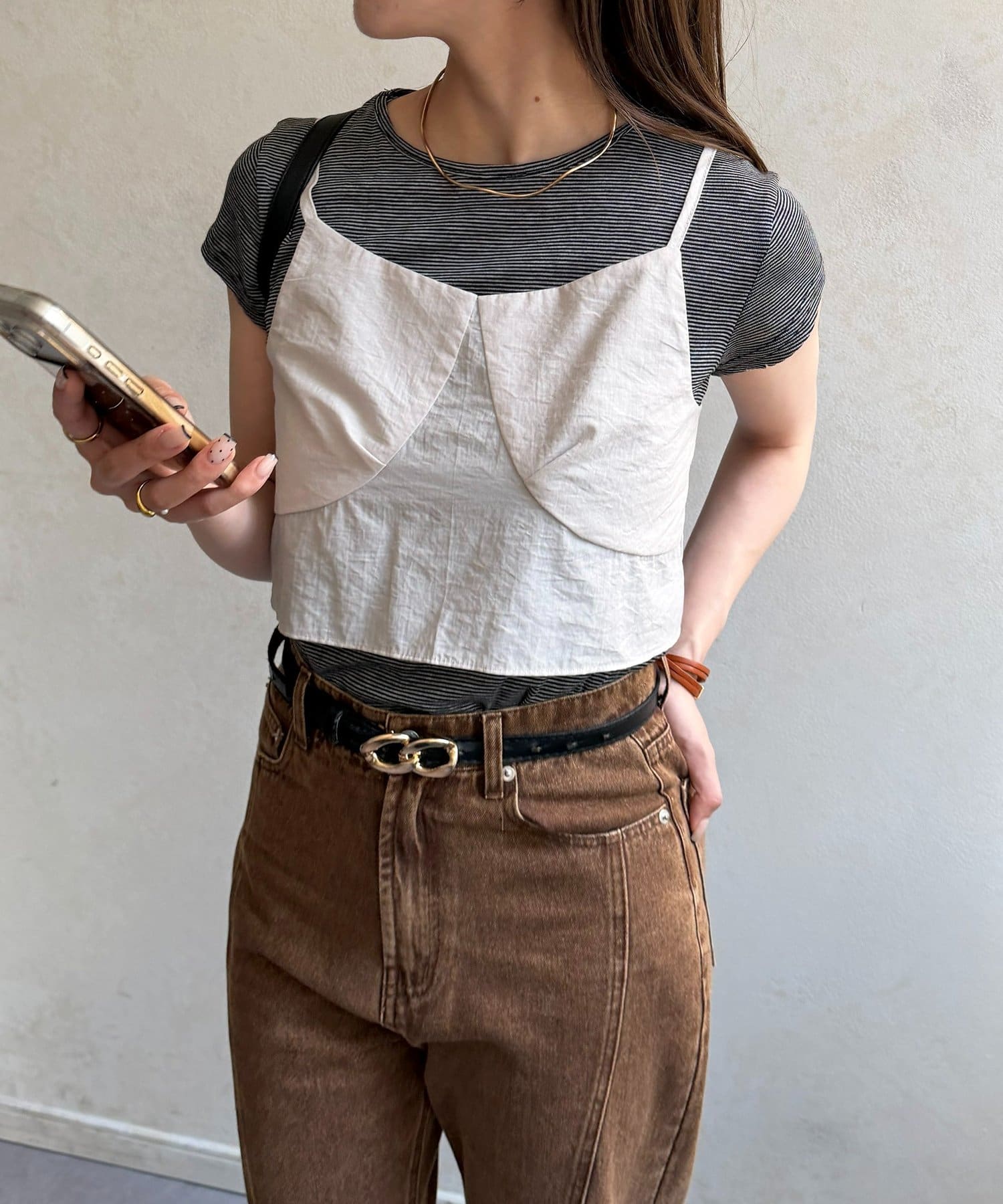 Thevon.(ゼヴォン) リボンビスチェ付きボーダーTシャツ