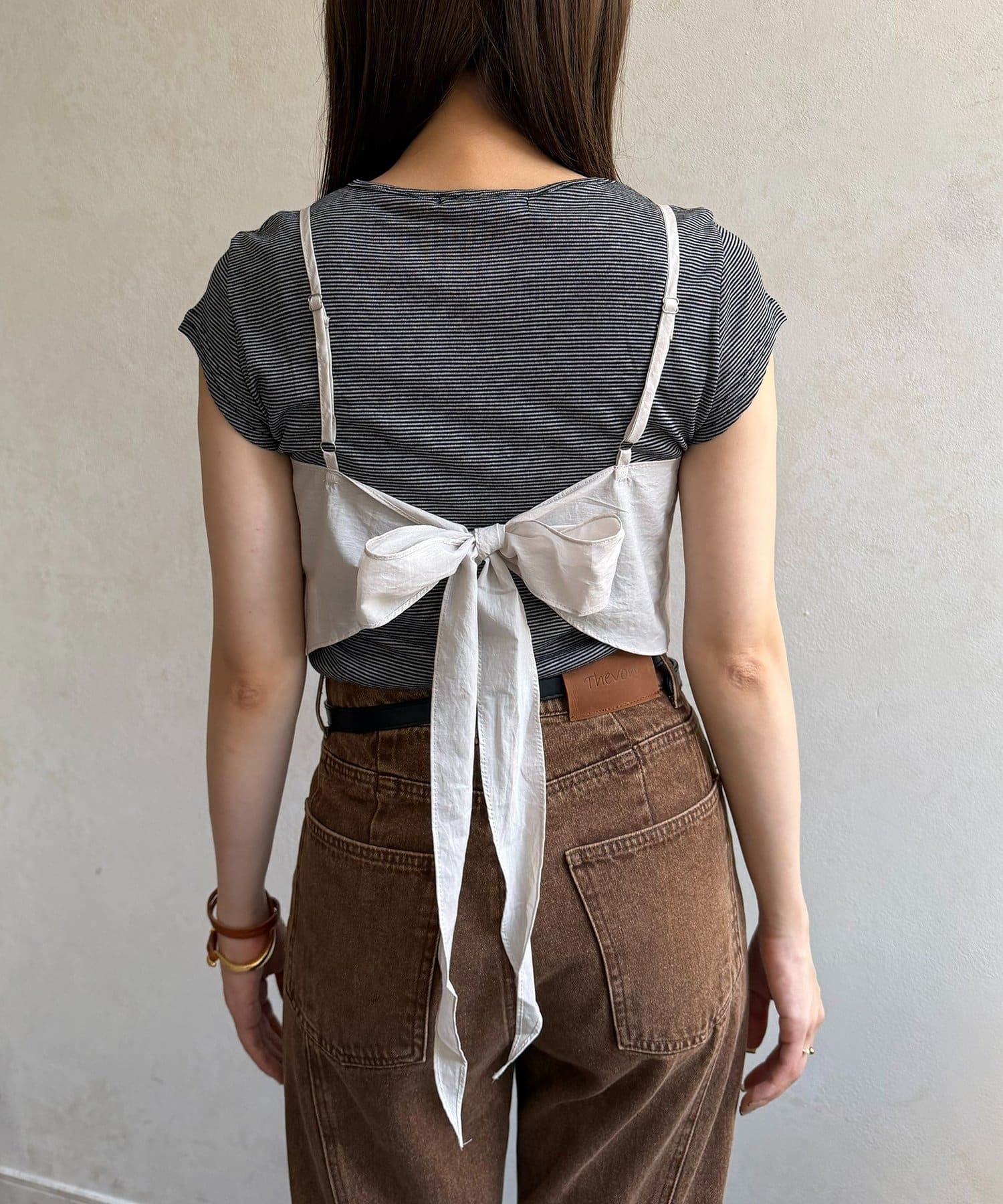 Thevon.(ゼヴォン) リボンビスチェ付きボーダーTシャツ