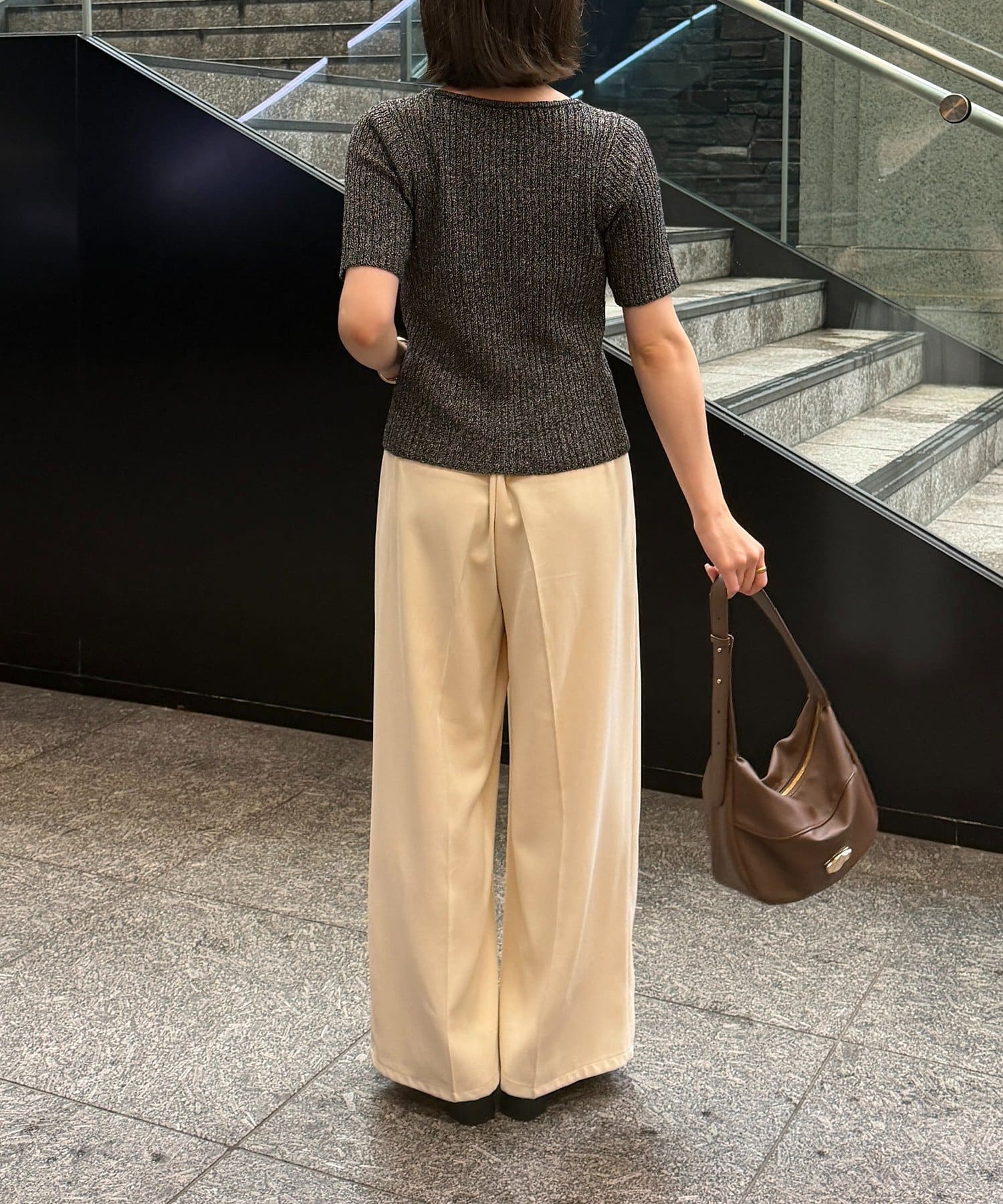 Thevon.(ゼヴォン) シアーリブGOLDボタン半袖カーディガン